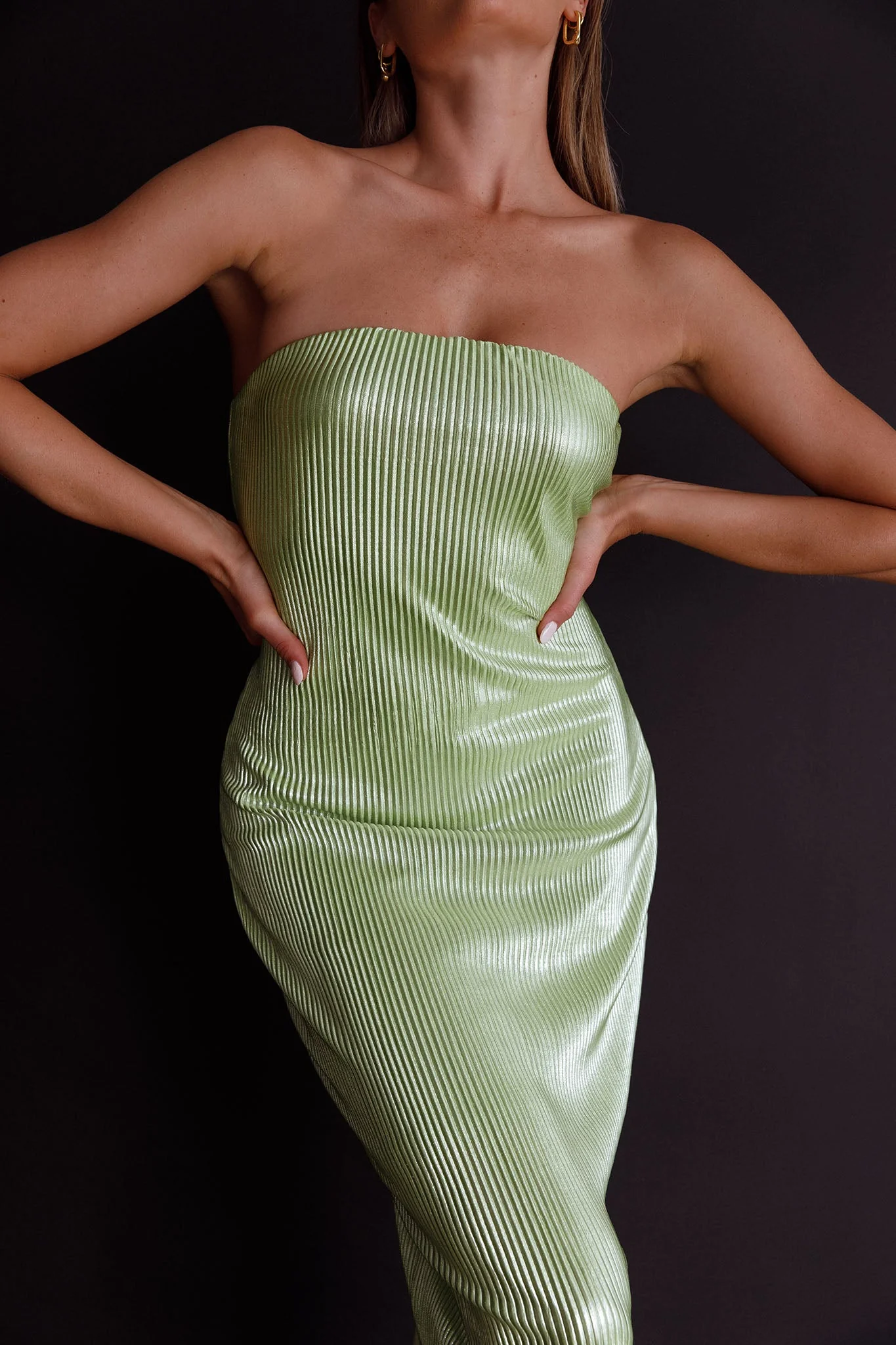 Shondra Accordion Pleat Tube Dress Lime - Image 5