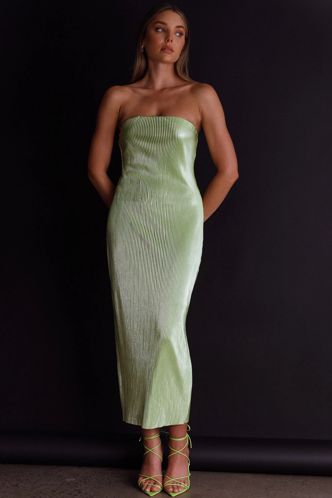 Shondra Accordion Pleat Tube Dress Lime - Image 6