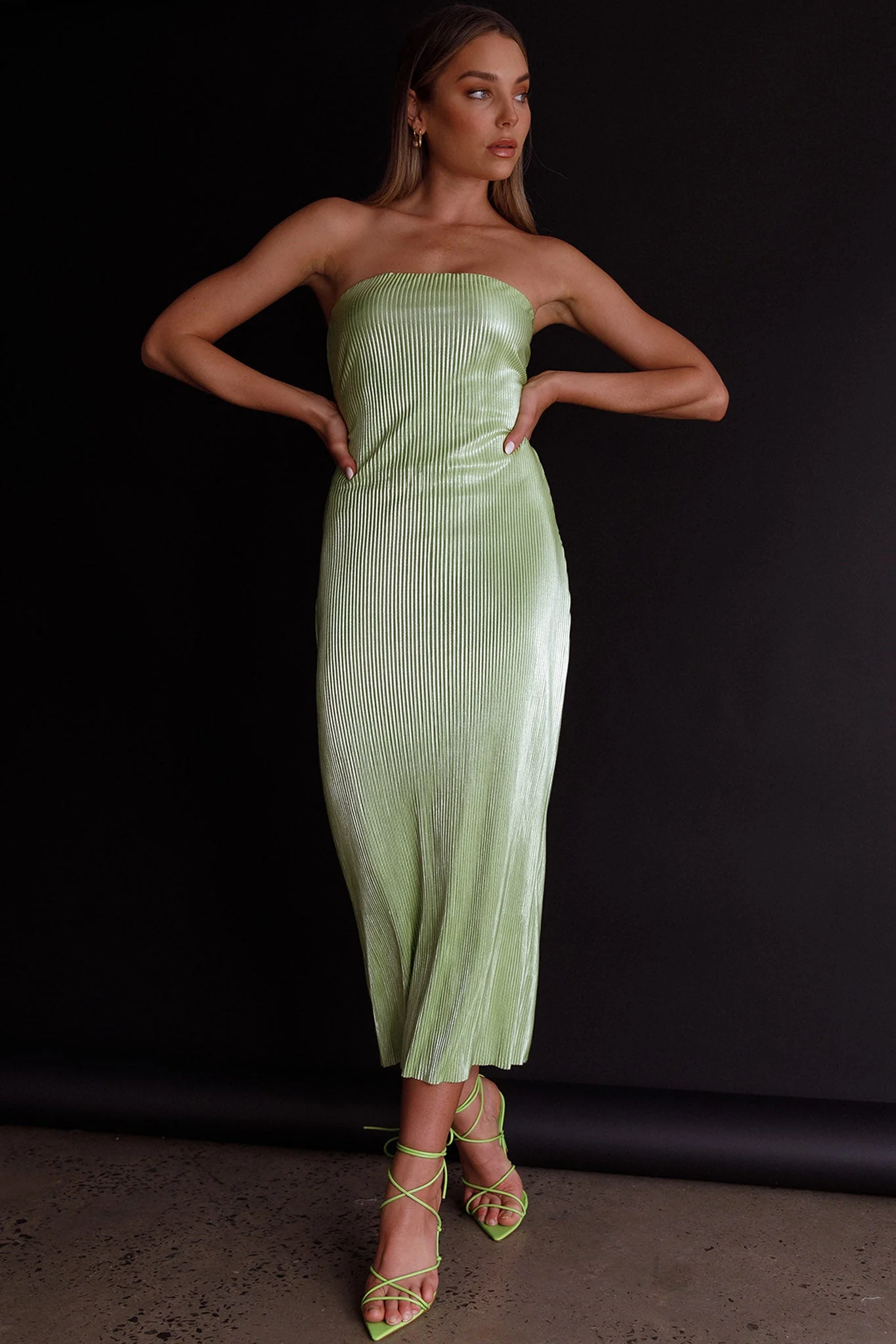 Shondra Accordion Pleat Tube Dress Lime - Image 7