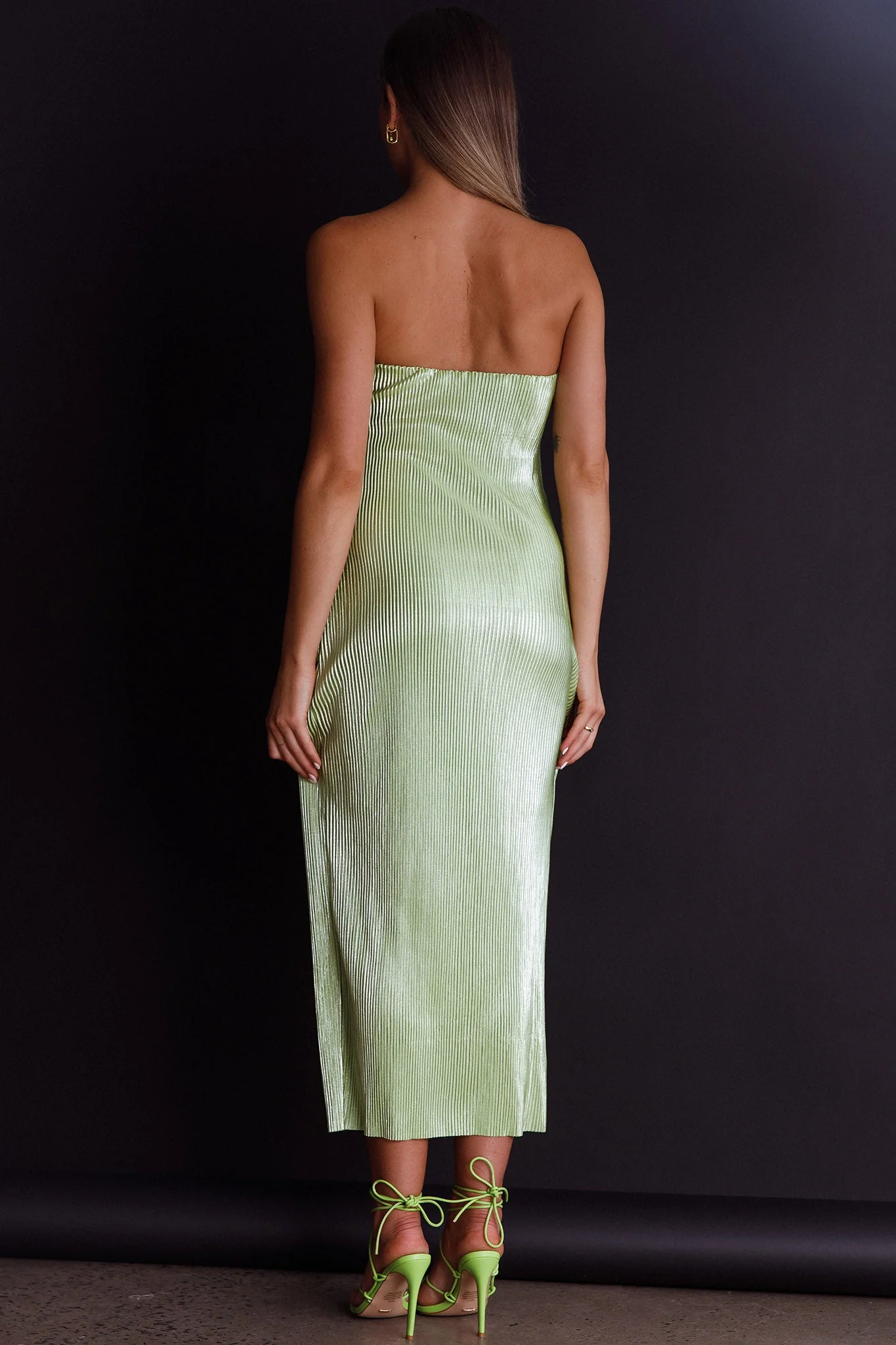 Shondra Accordion Pleat Tube Dress Lime - Image 8