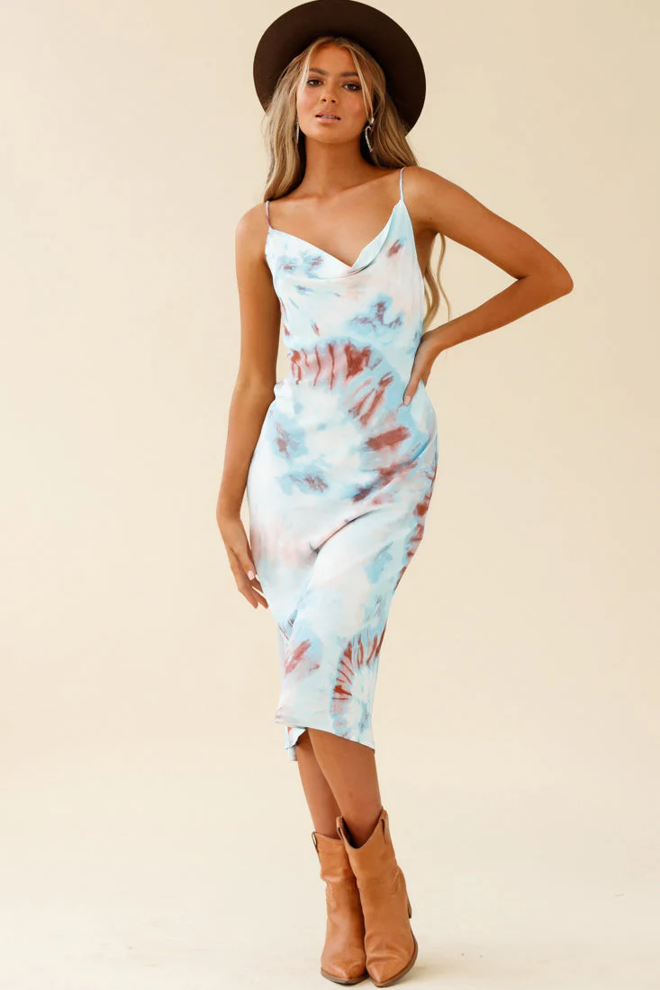 Show Me Love Cowl Neck Midi Dress Tie-Dye Blue Multi - Image 6