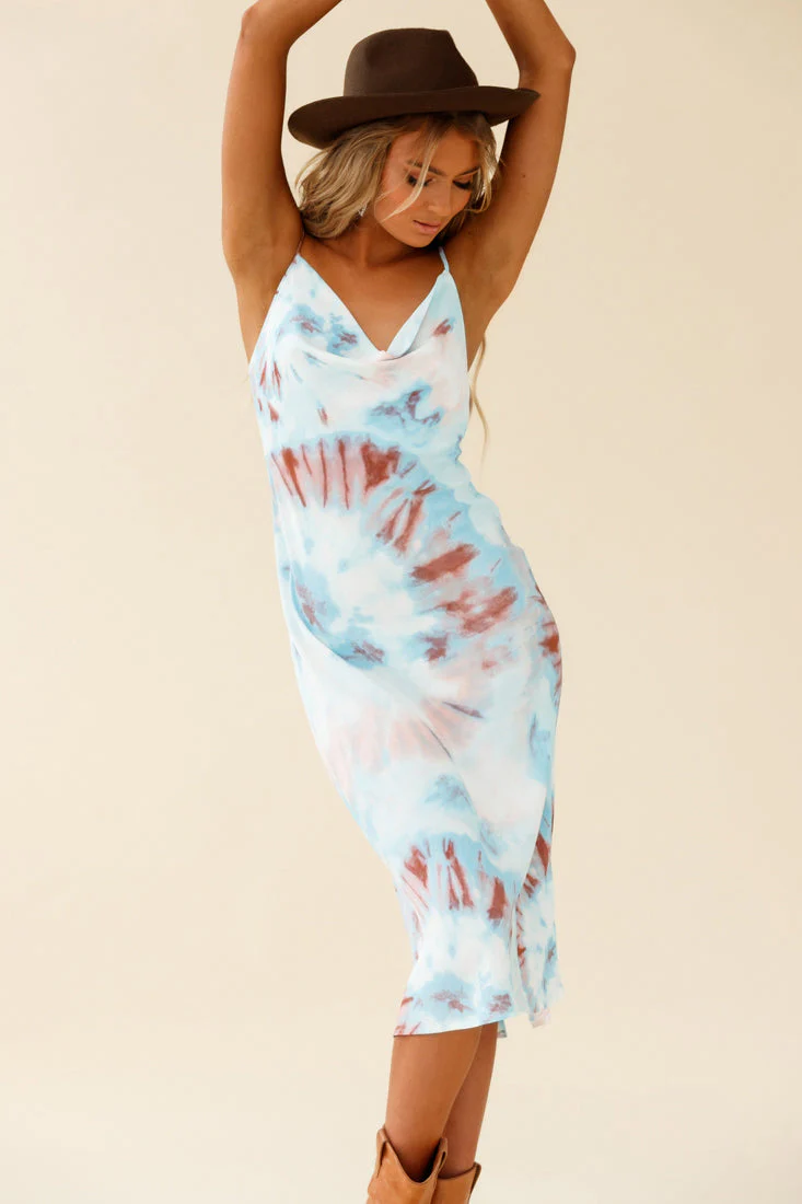 Show Me Love Cowl Neck Midi Dress Tie-Dye Blue Multi - Image 7