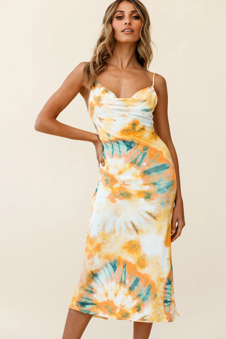 Show Me Love Cowl Neck Midi Dress Tie-Dye Orange Multi - Image 6