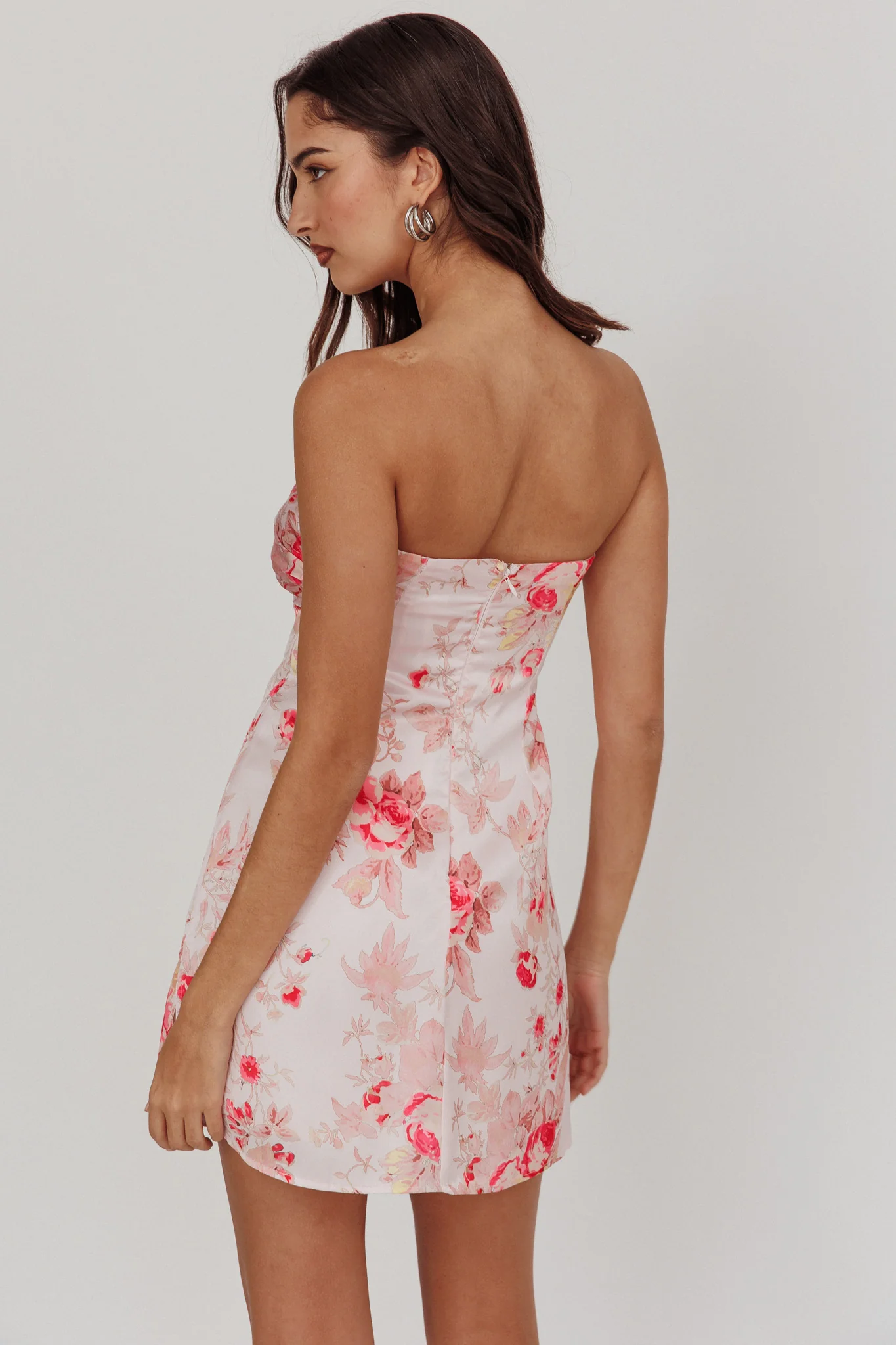 Sian Strapless Sweetheart Mini Dress Floral Pink - Image 2