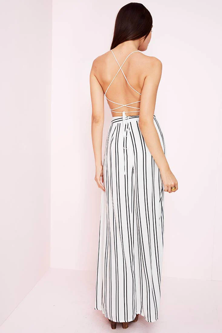 Sidney Striped Maxi Romper White Black - Image 3