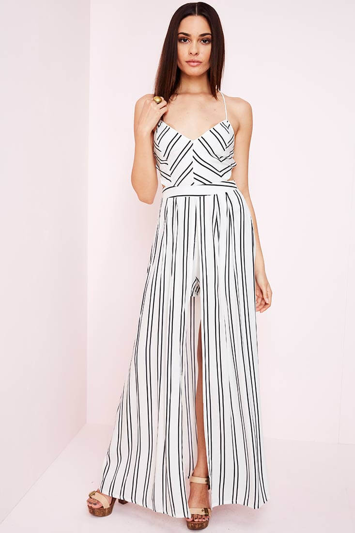 Sidney Striped Maxi Romper White Black - Image 4
