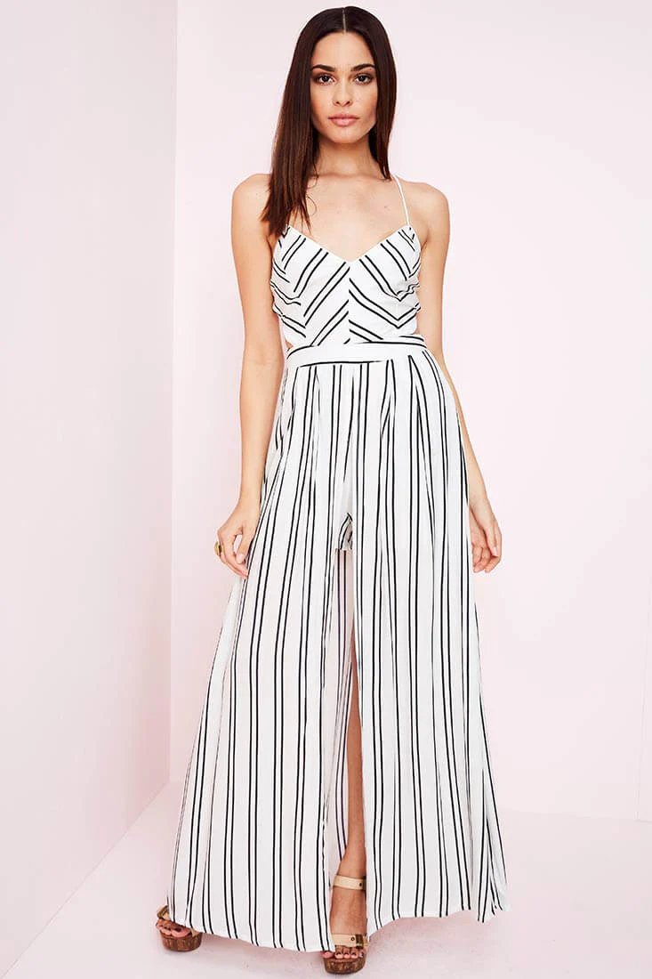 Sidney Striped Maxi Romper White Black - Image 6