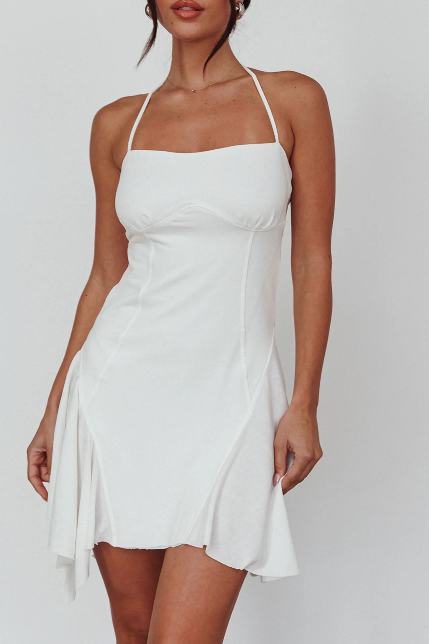Sidonie Halterneck Godet Hem Mini Dress White - Image 4