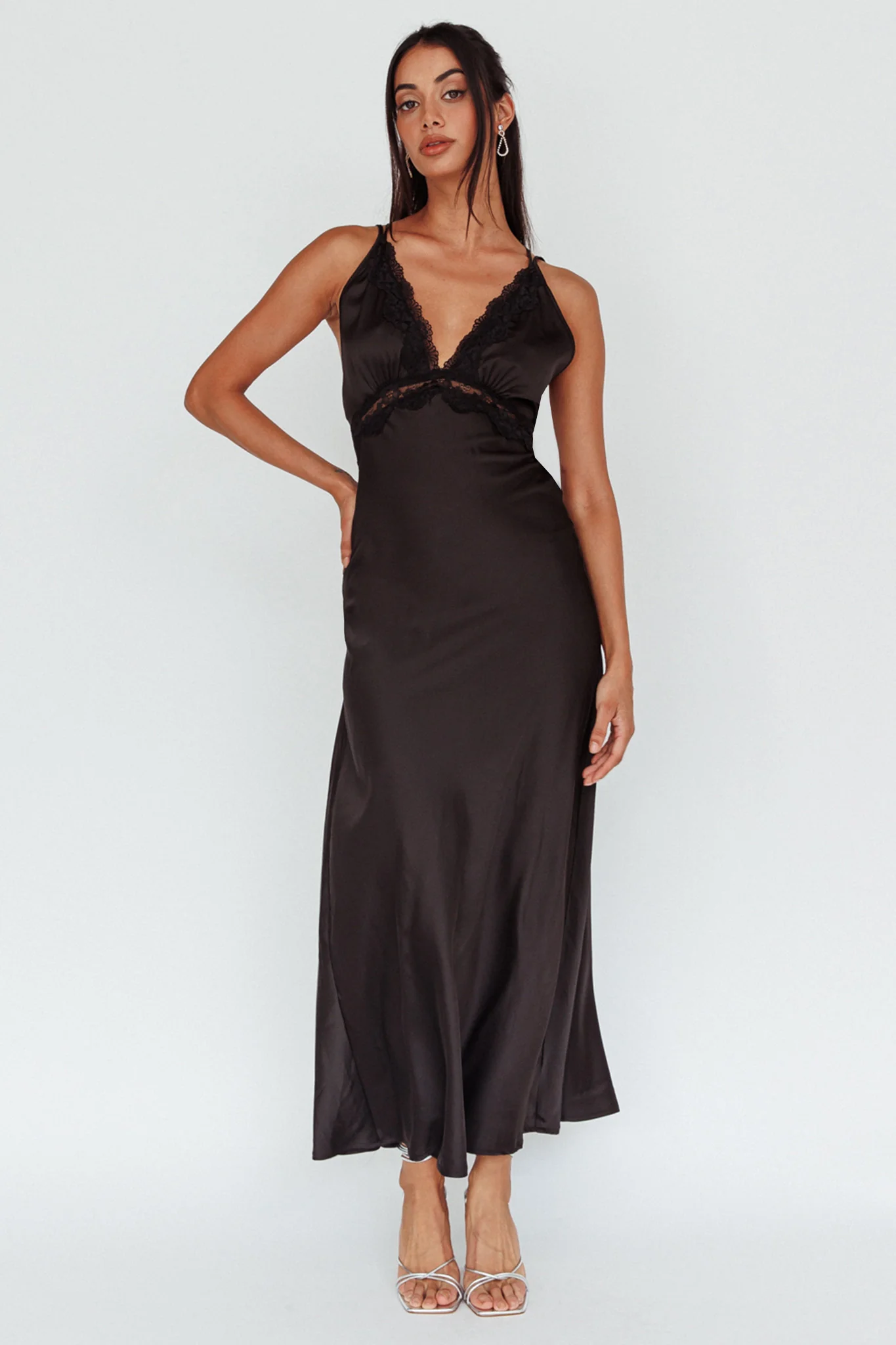 Signature Lace Trim Midi Dress Black - Image 3