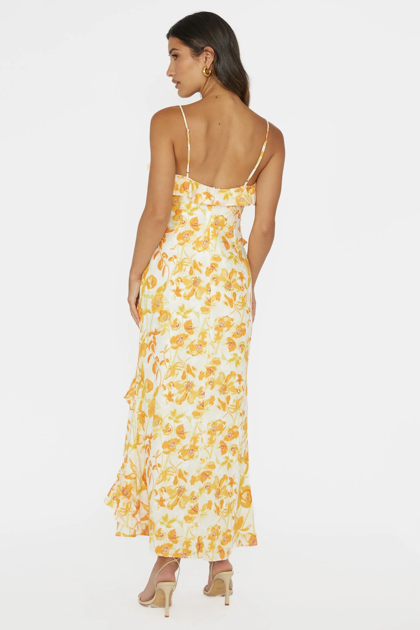 Silvana Frill Trim Midi Dress Floral Orange - Image 2