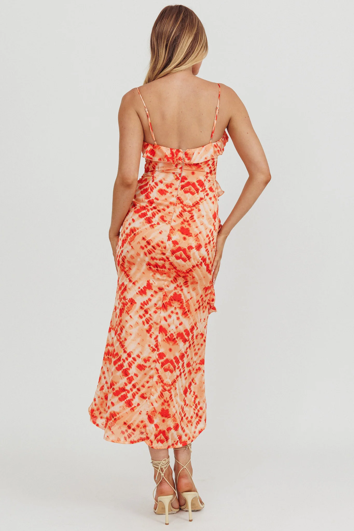 Silvana Frill Trim Midi Dress Orange - Image 2