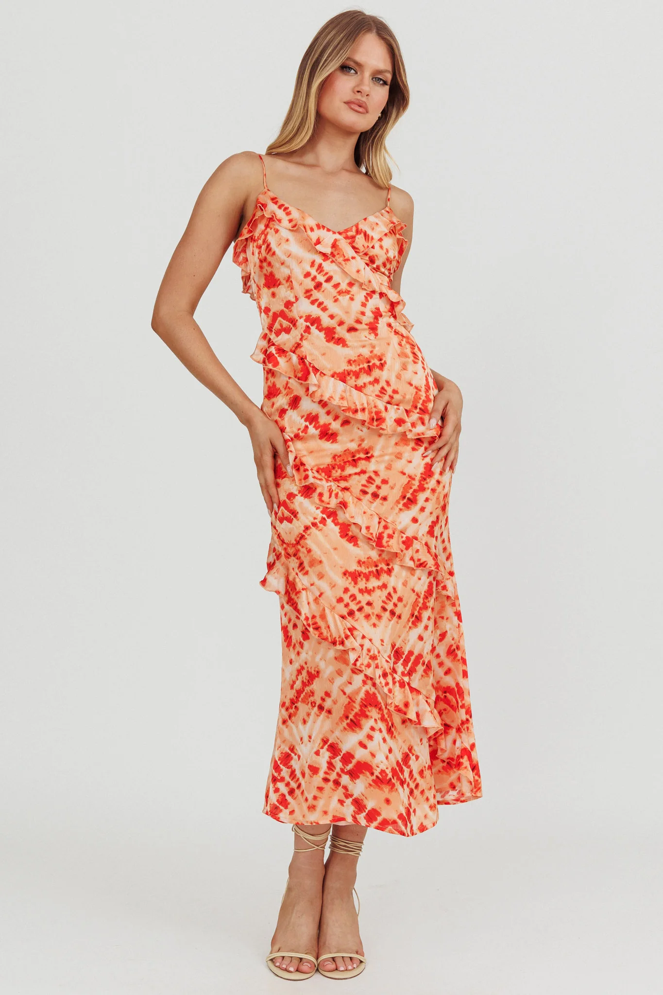 Silvana Frill Trim Midi Dress Orange - Image 5