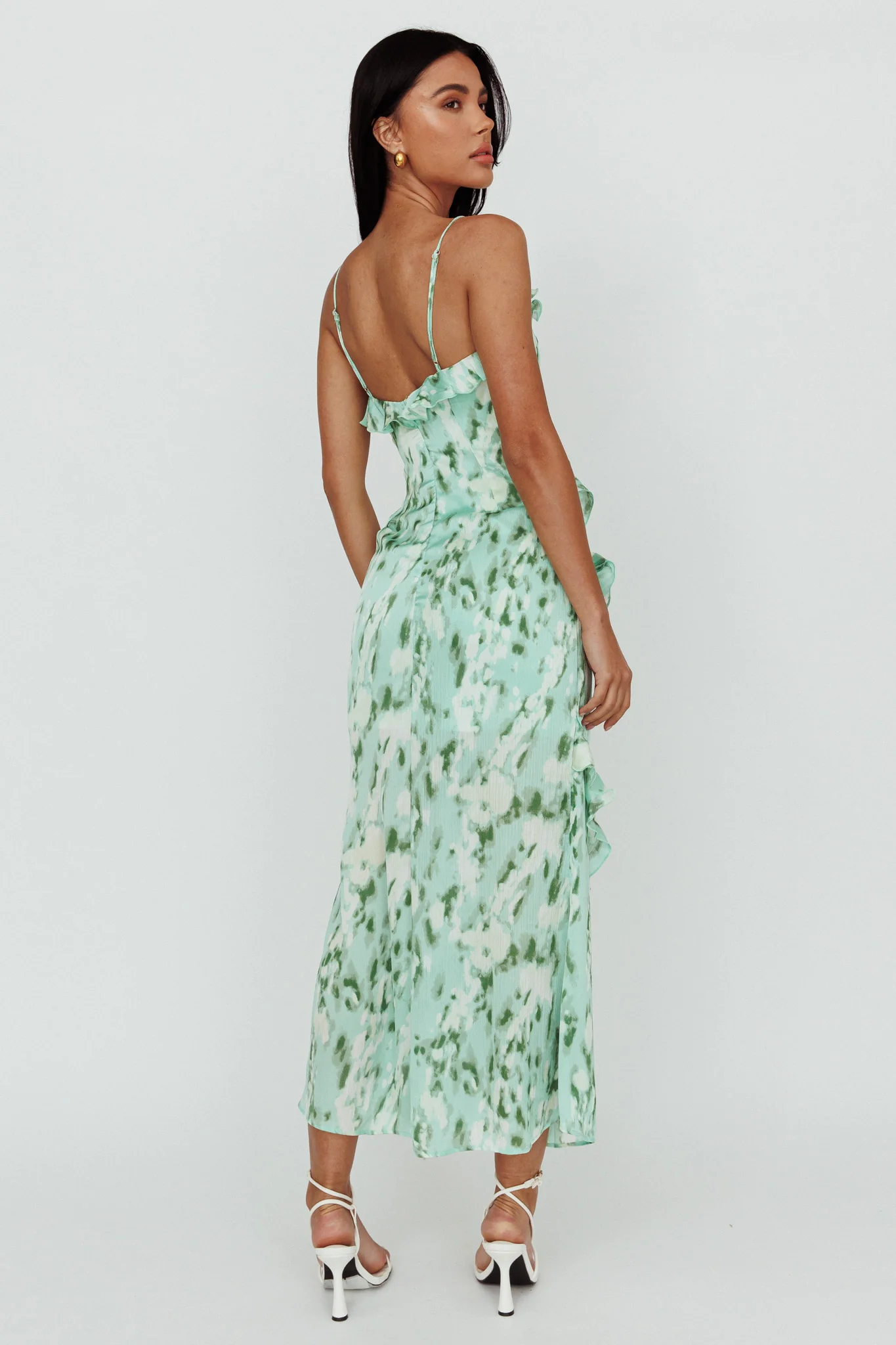 Silvana Frill Trim Midi Dress Print Green - Image 2