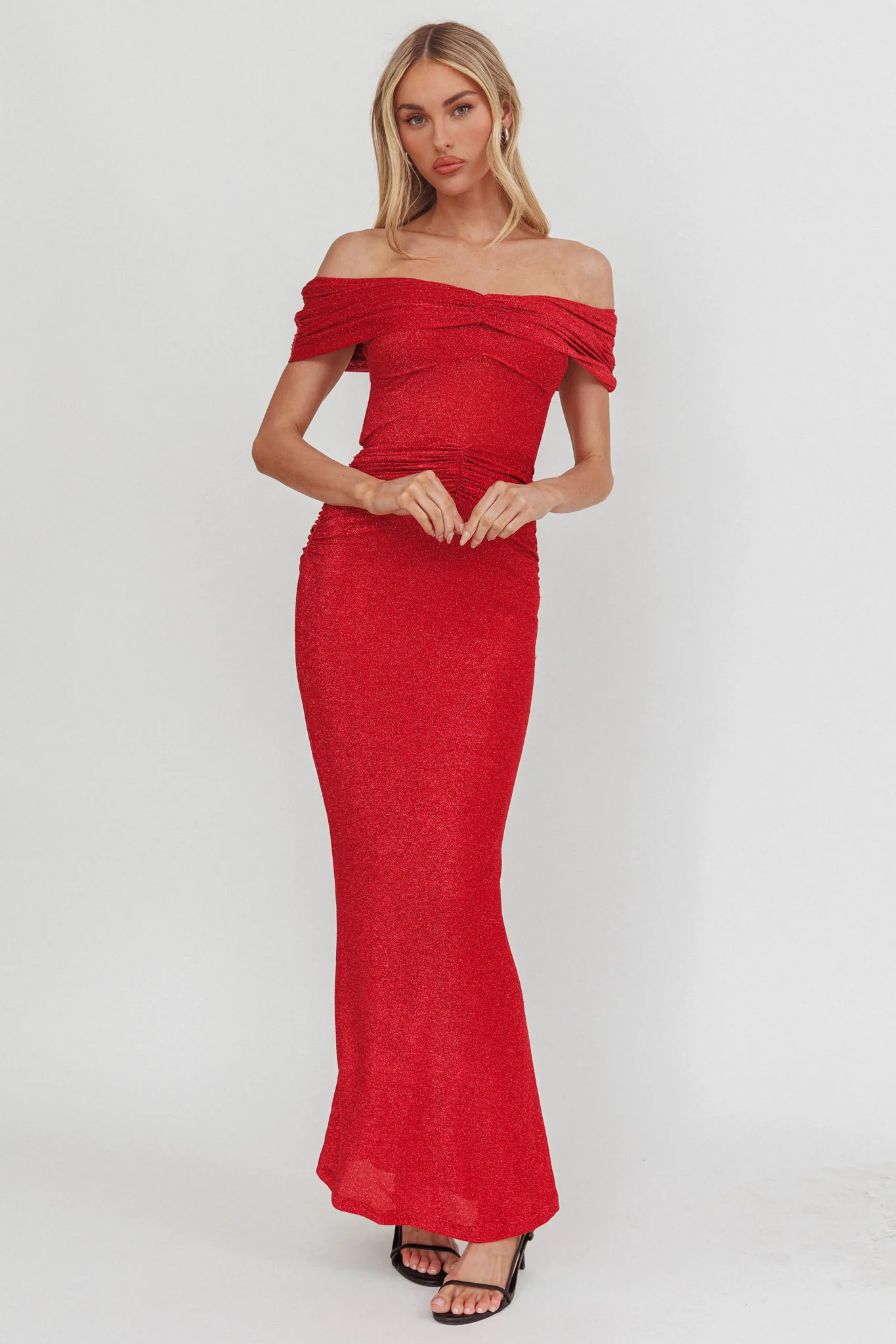 Silver Moon Off-Shoulder Maxi Dress Cherry - Image 5