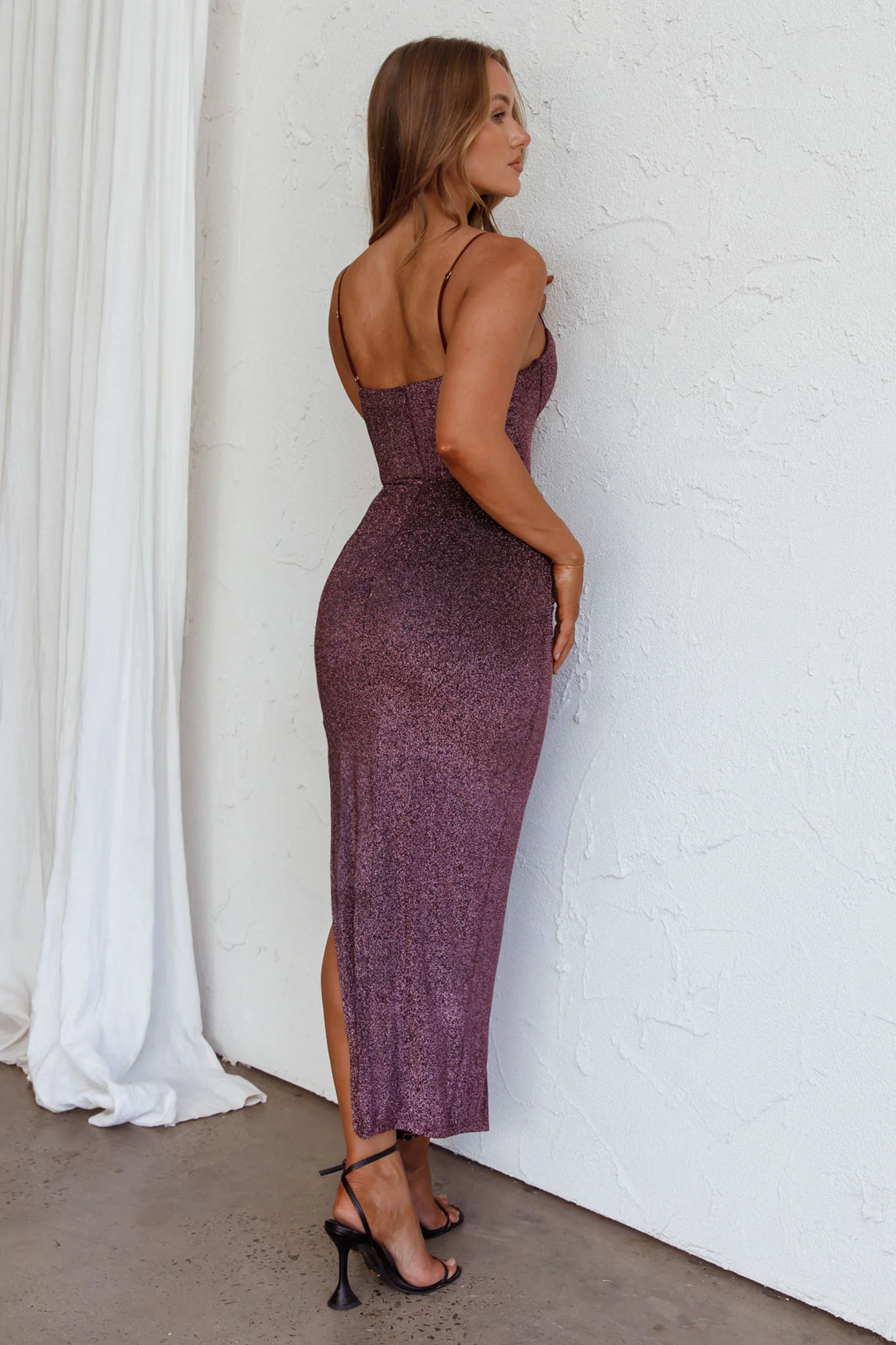 Silver Screen Queen Thigh Split Maxi Dress Purple - Image 5