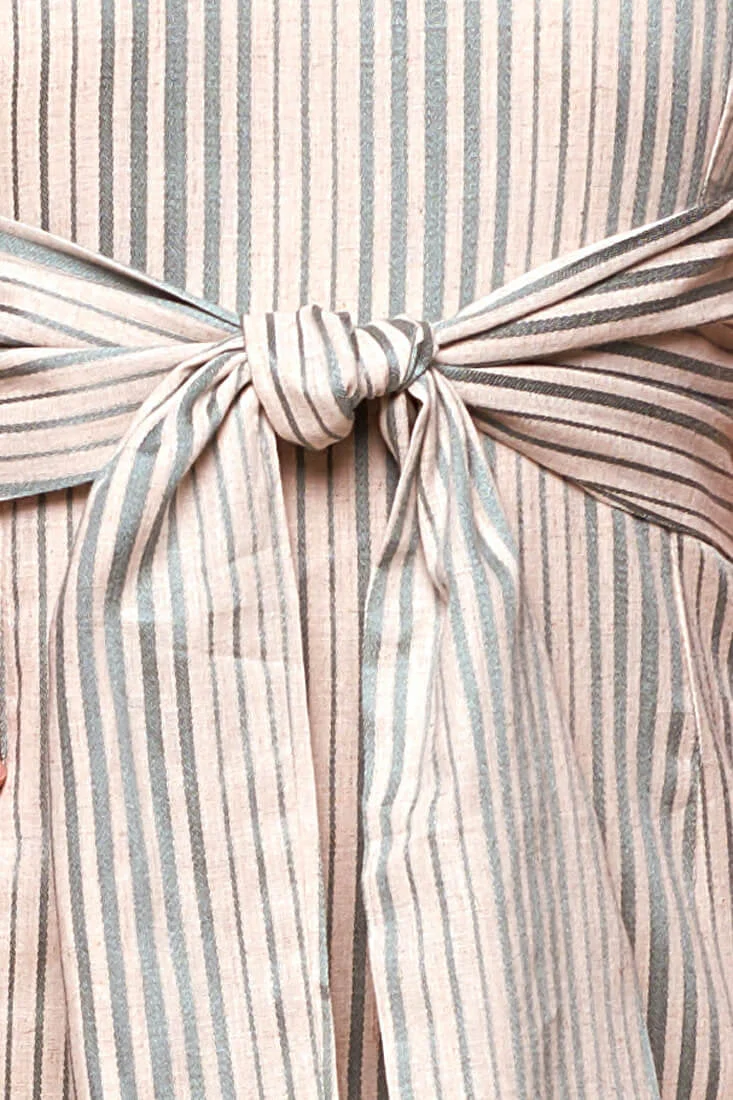Silvia Fitted Striped Bow Tie Dress Green Olive - Image 6