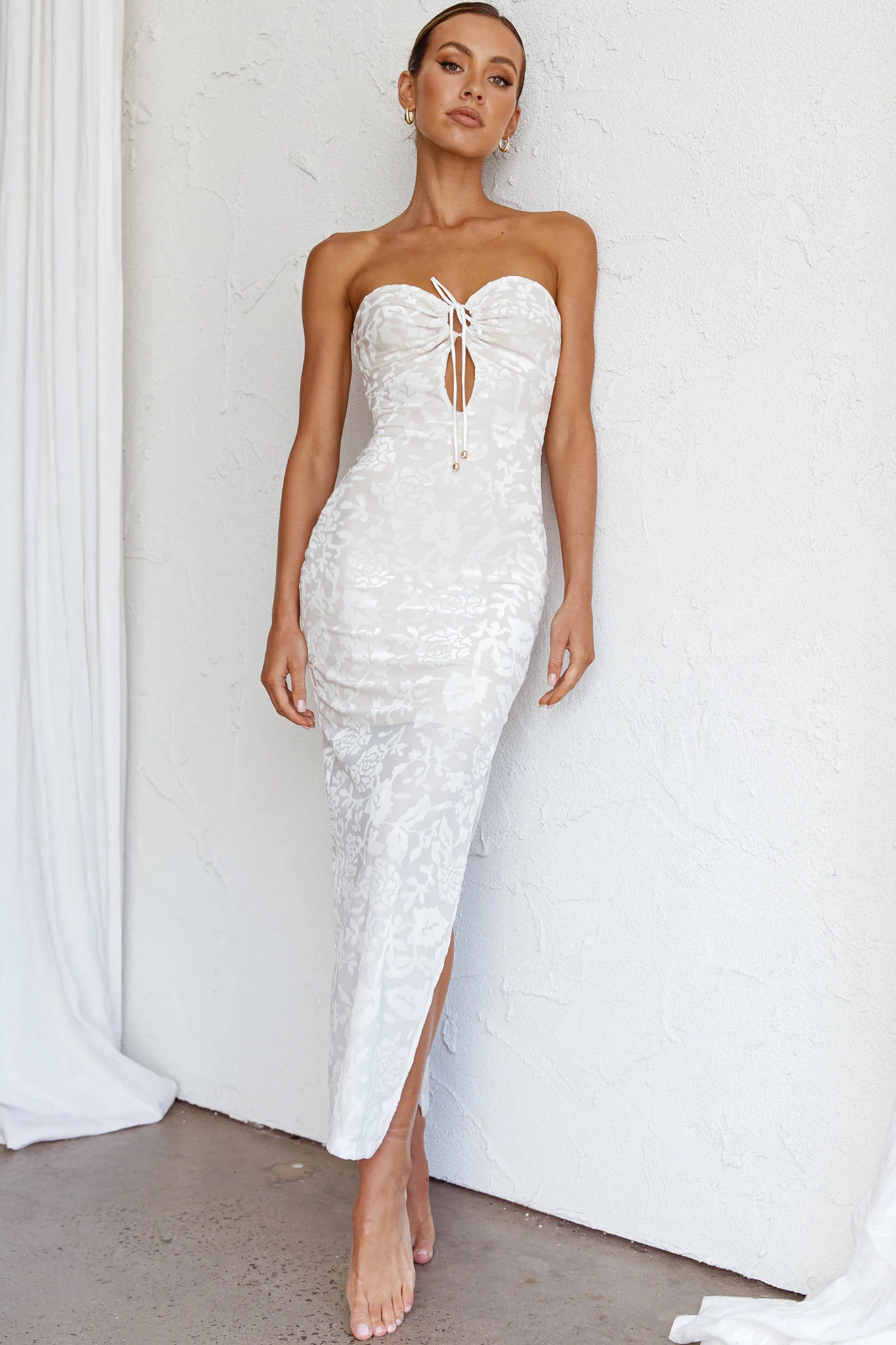 Sing To Me Keyhole Bodice Midi Dress White - Image 9