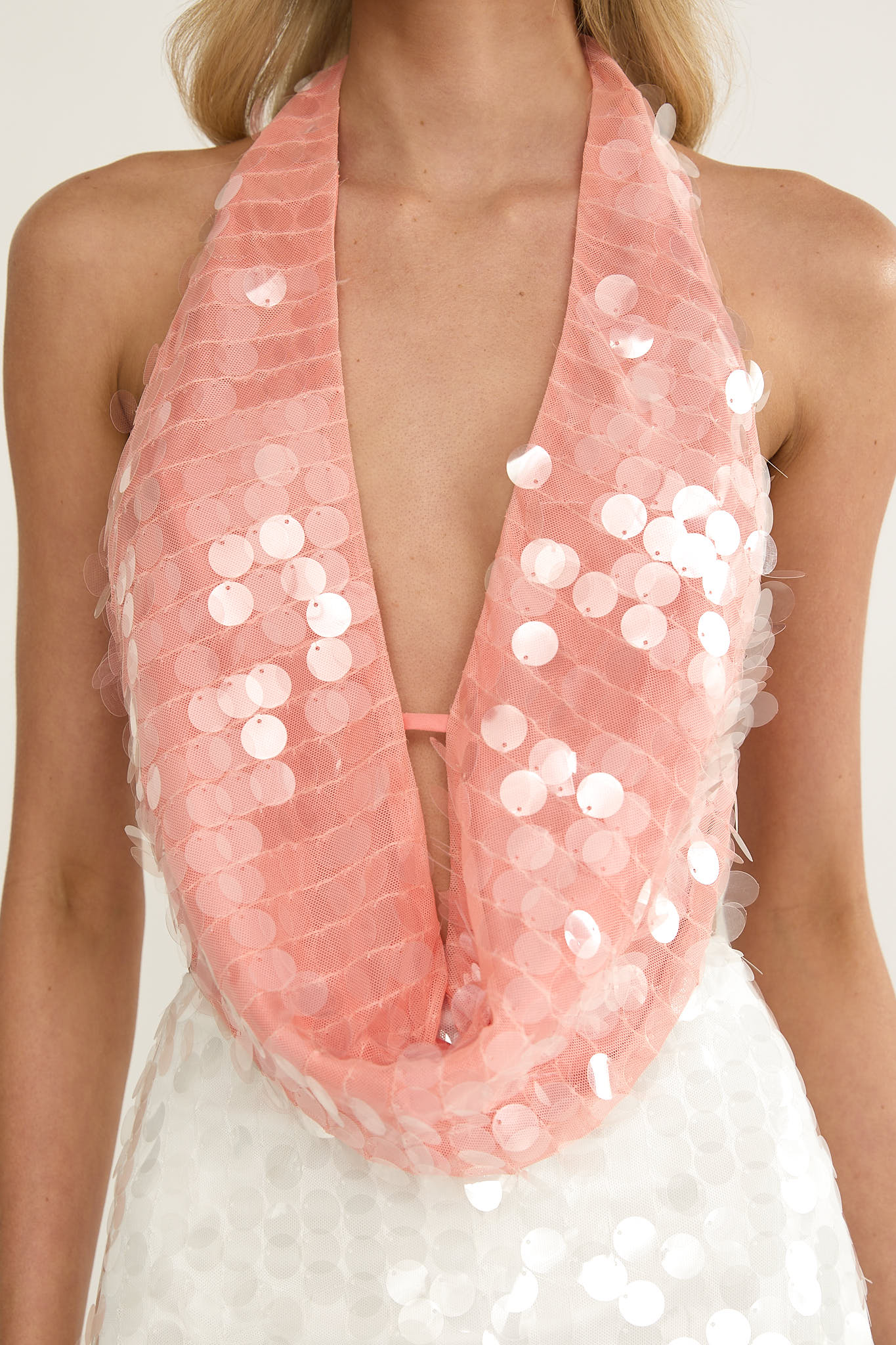 Sirenuse Backless Halter Top Sequin Peach - Image 3