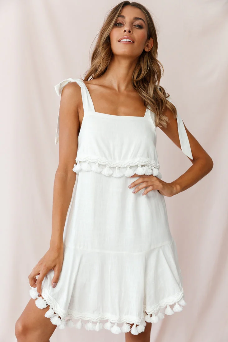 Sirocco Tassel Trim Tied Shoulder Dress White - Image 6