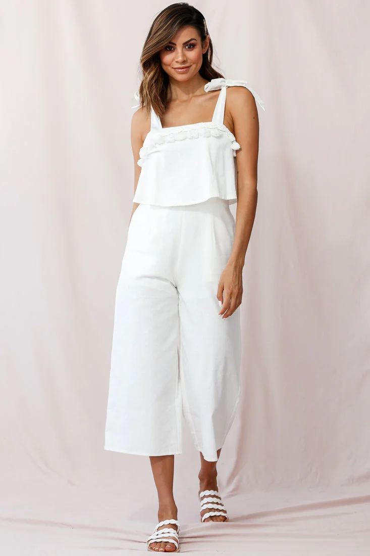 Sirocco Tassel Trim Tied Shoulder Midi Jumpsuit White - Image 2