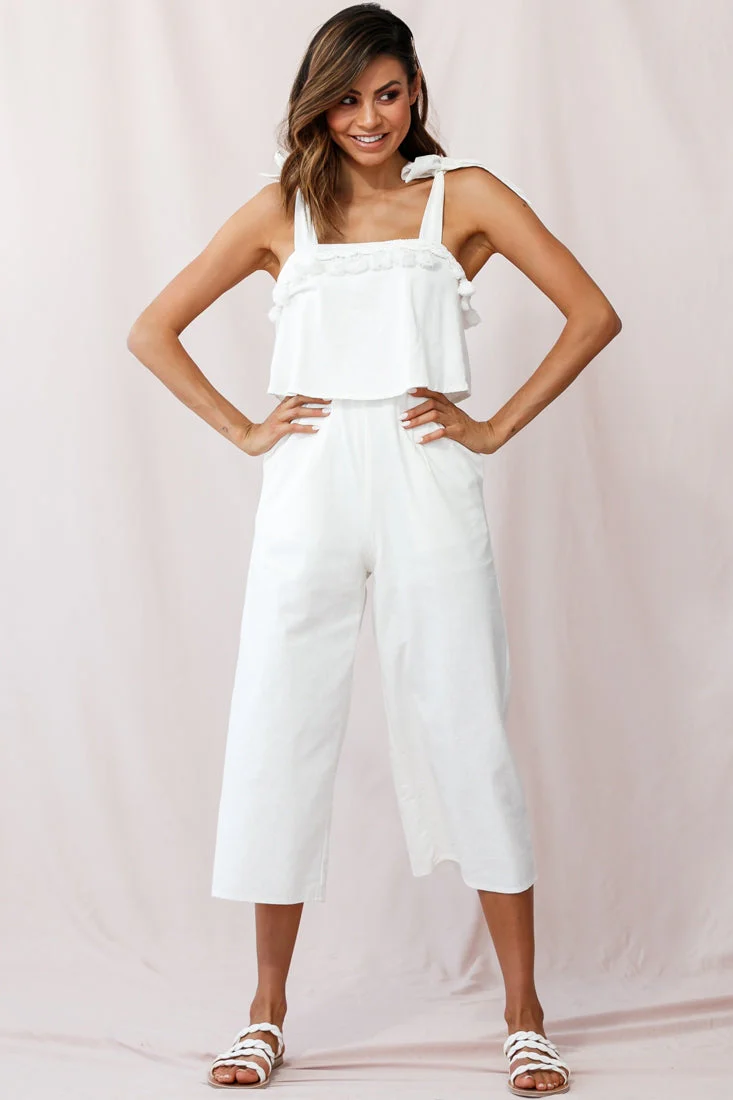Sirocco Tassel Trim Tied Shoulder Midi Jumpsuit White - Image 6