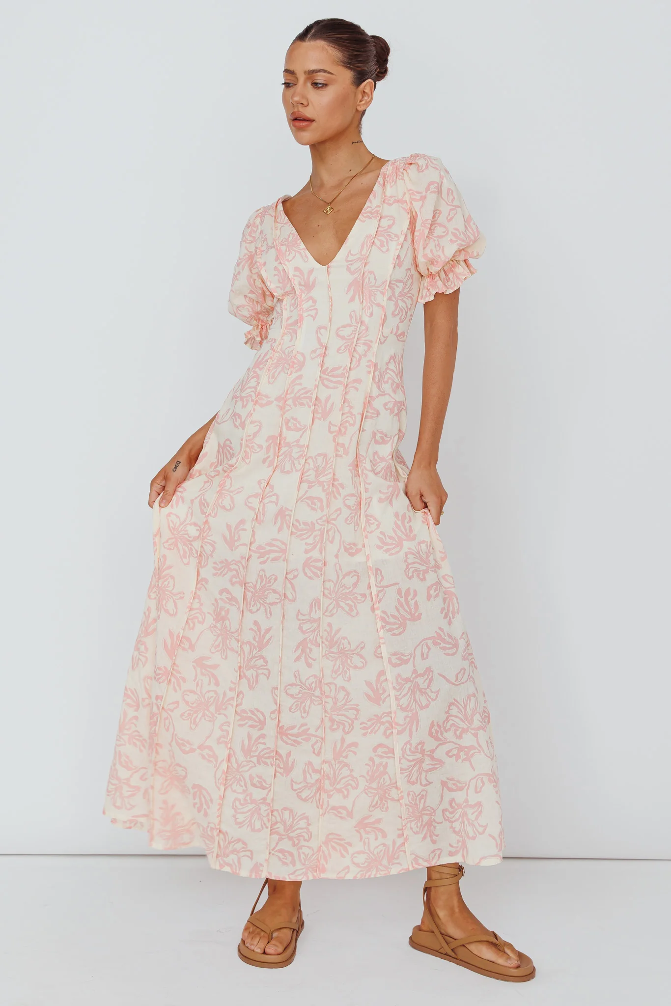 Sitting Pretty Pintuck Pleat Puff Sleeve Dress Pink - Image 6