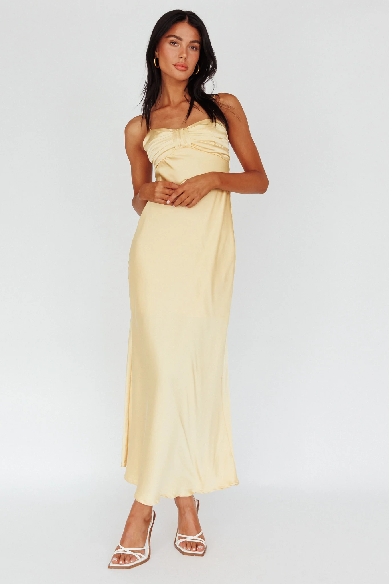 Siva Gathered Bust Midi Dress Yellow - Image 3