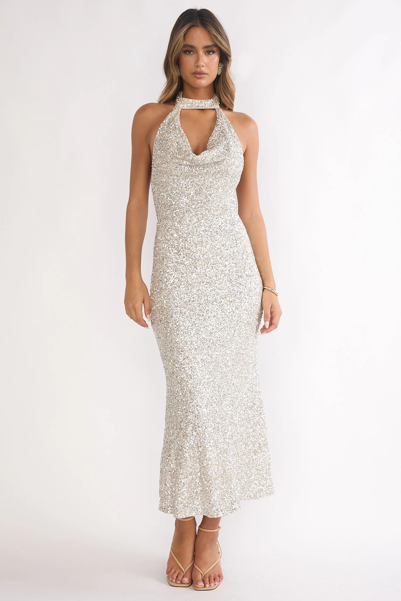 Sky Of Diamonds Backless Midi Dress Sequin Silver - Image 4