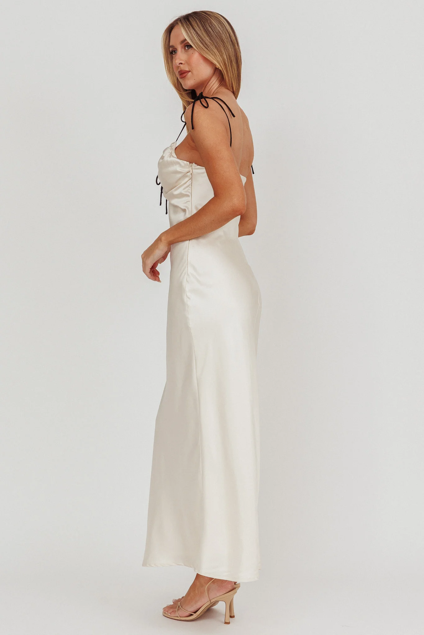 Slow Burn Tied Shoulders Satin Maxi Dress Oyster - Image 2
