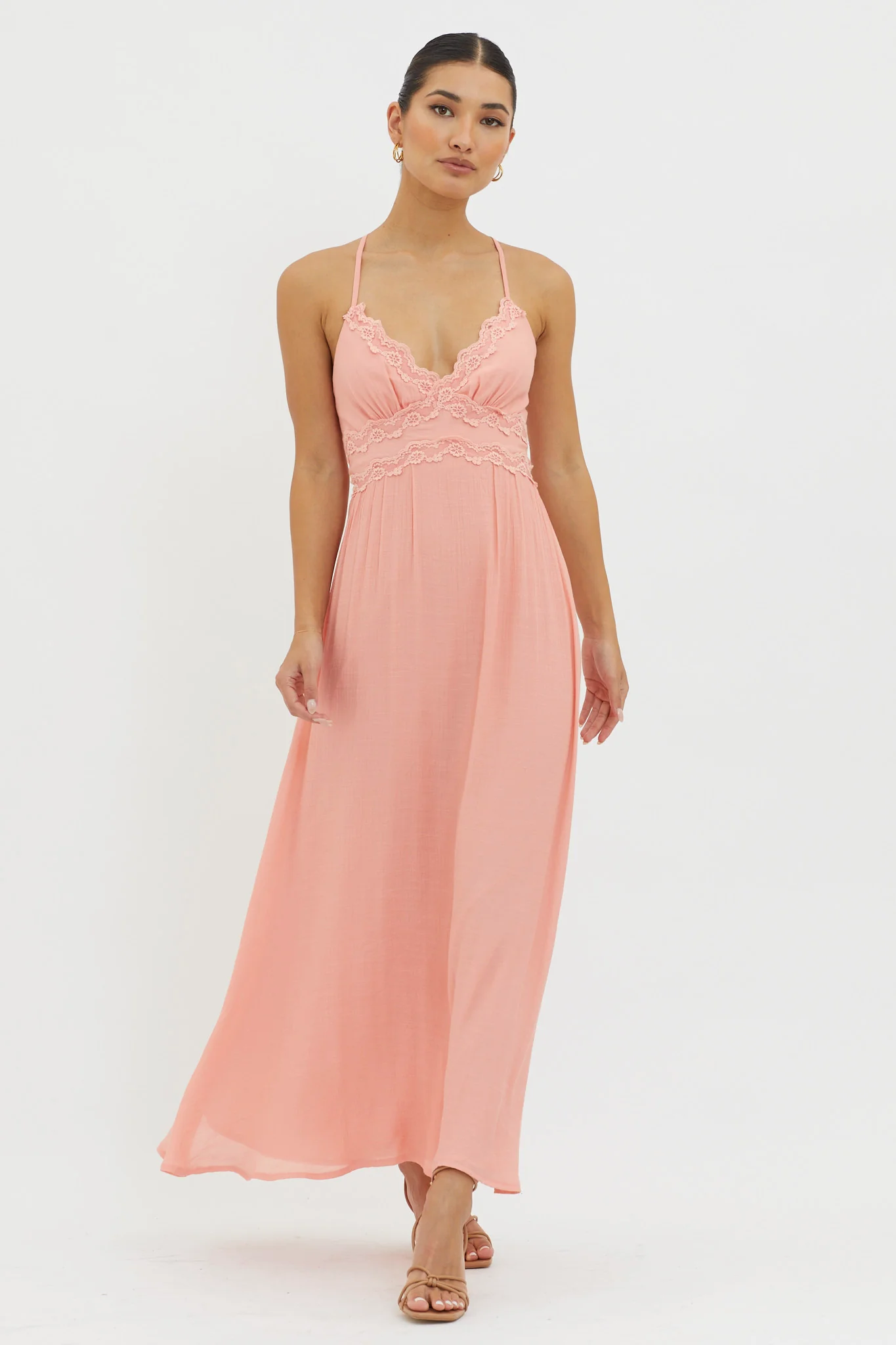 Slow It Down Lace Trim Maxi Dress Peach - Image 3