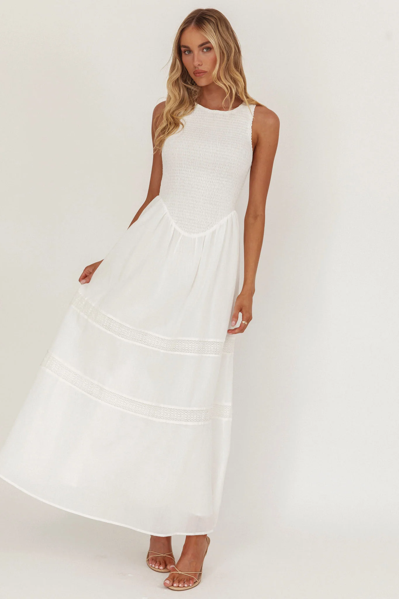 Smith Shirred Bodice Midi Dress White - Image 4