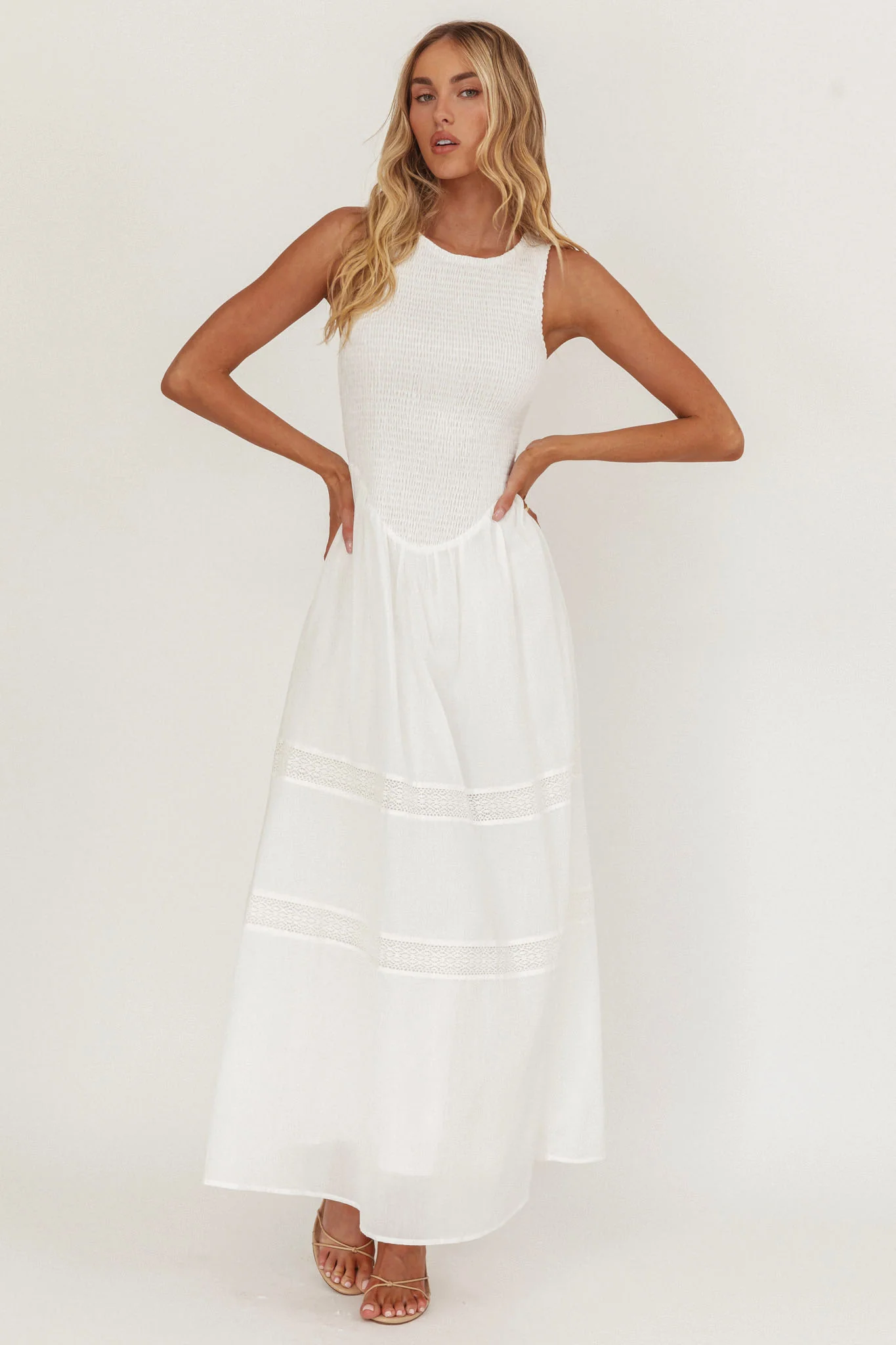 Smith Shirred Bodice Midi Dress White - Image 5