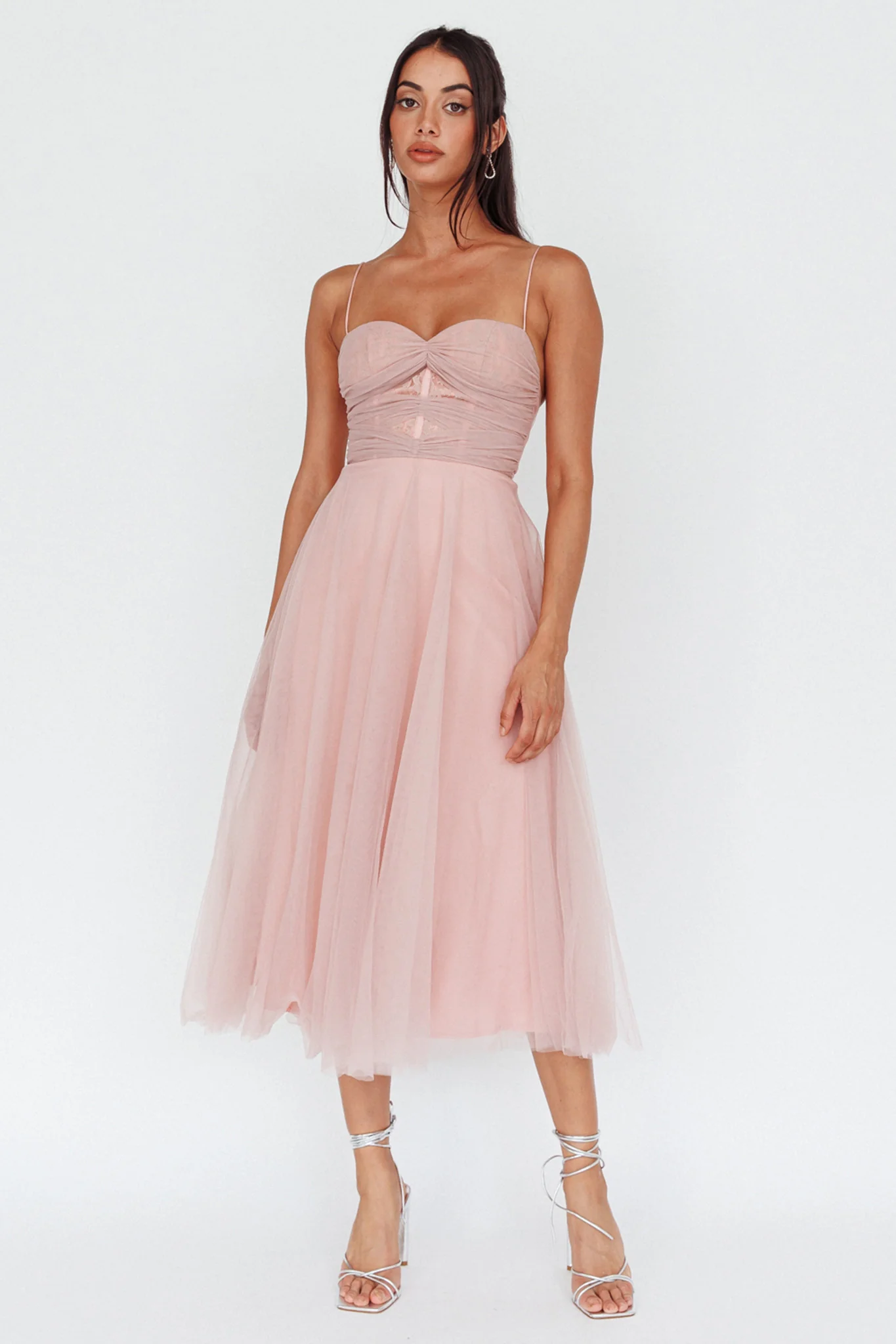 Smitten Lace Insert Tulle Midi Dress Blush - Image 6