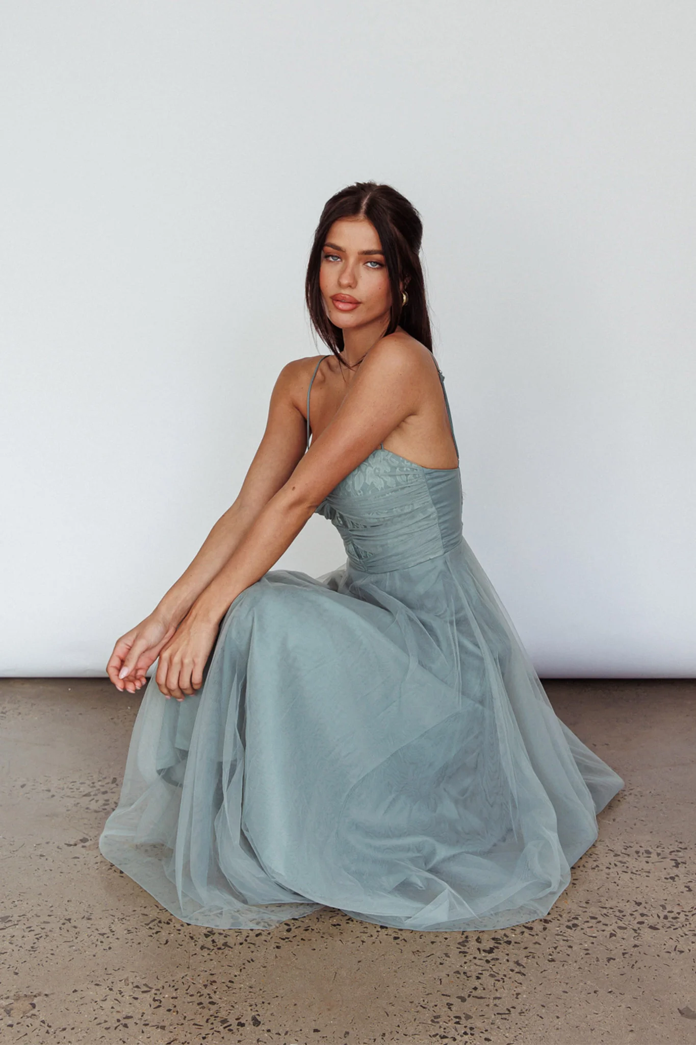 Smitten Lace Insert Tulle Midi Dress Sage - Image 6