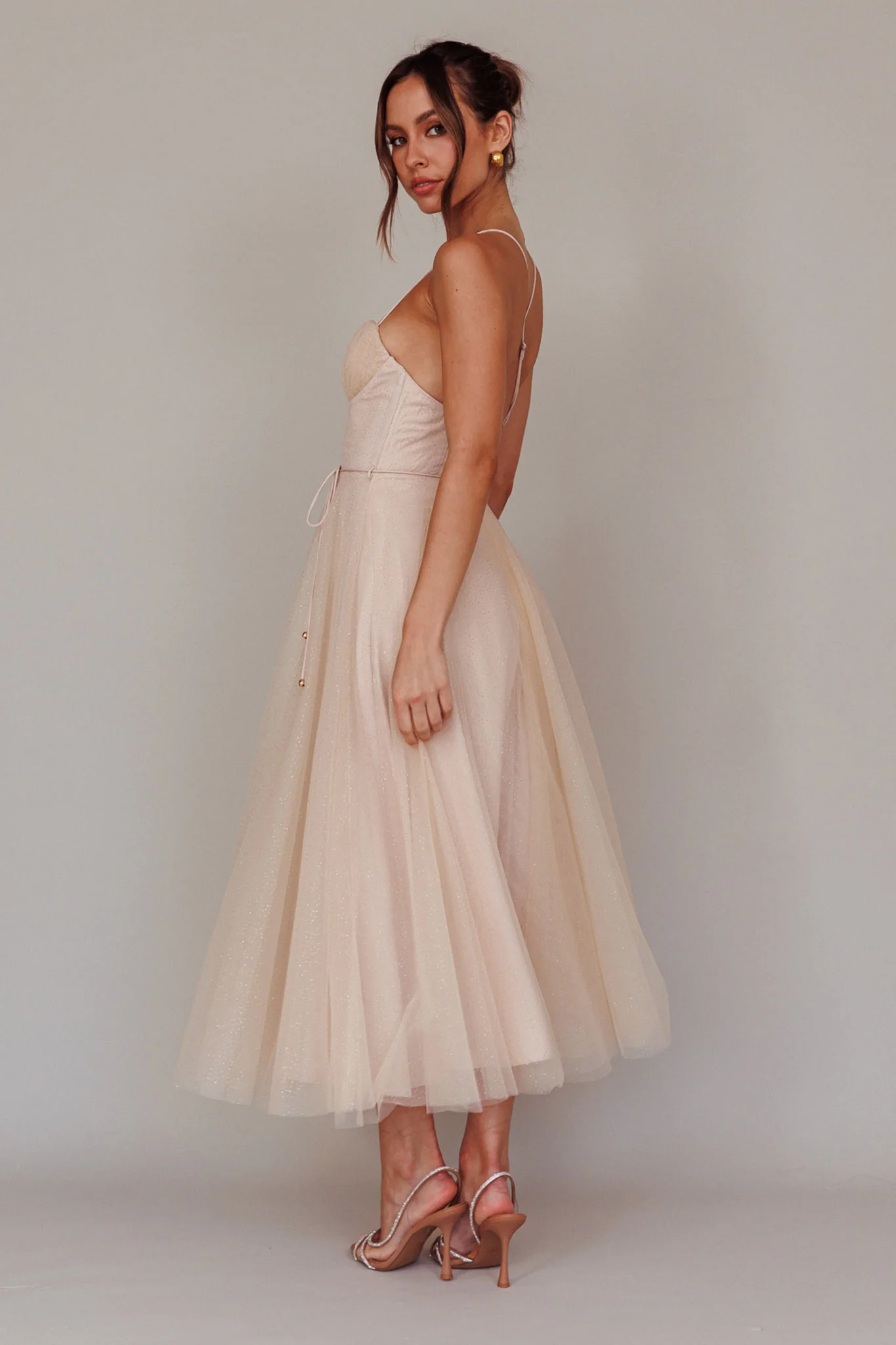 Smitten Sweetheart Neckline Chiffon Midi Dress Champagne - Image 2