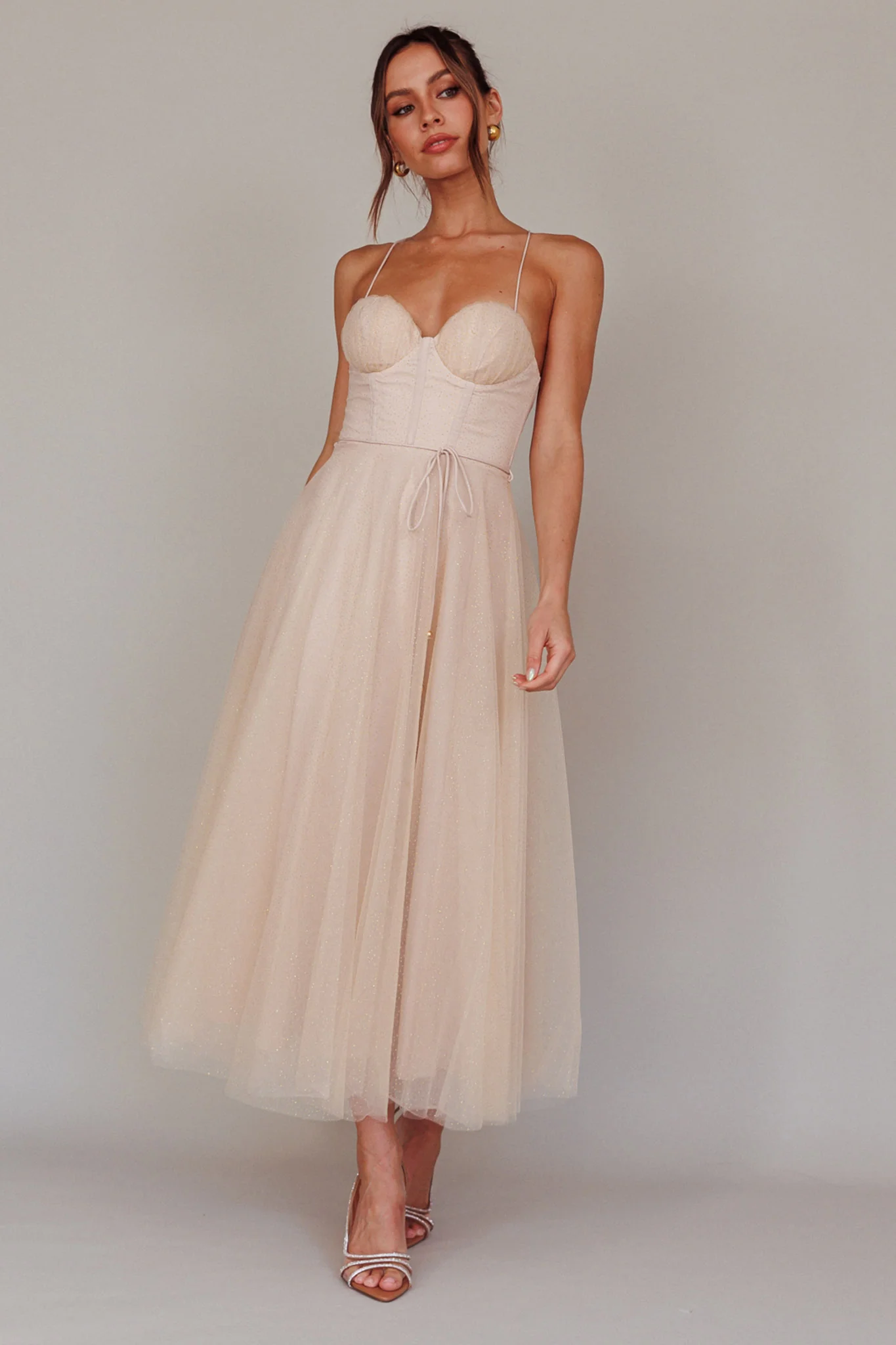Smitten Sweetheart Neckline Chiffon Midi Dress Champagne - Image 5