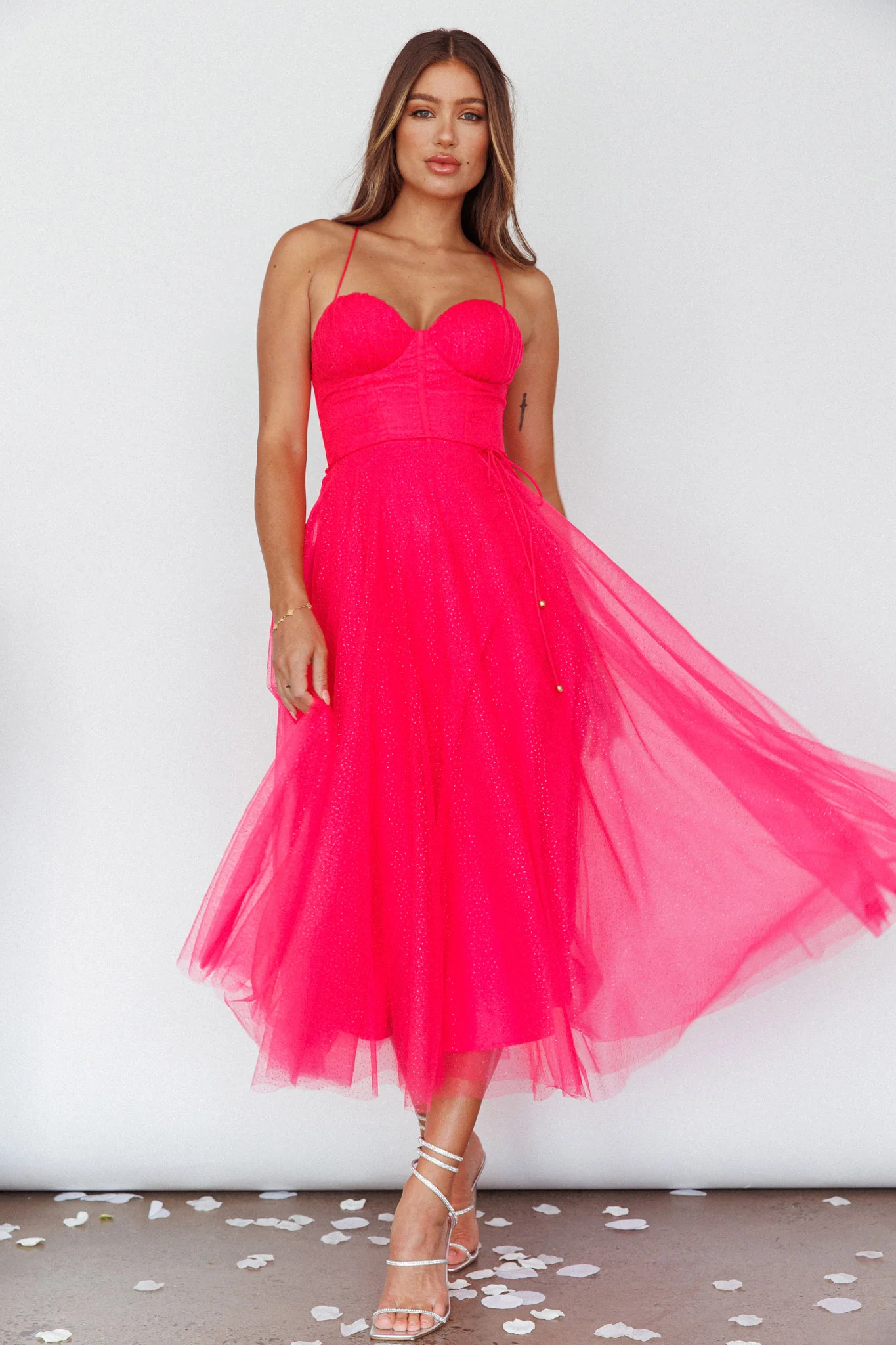Smitten Sweetheart Neckline Chiffon Midi Dress Fuchsia - Image 6