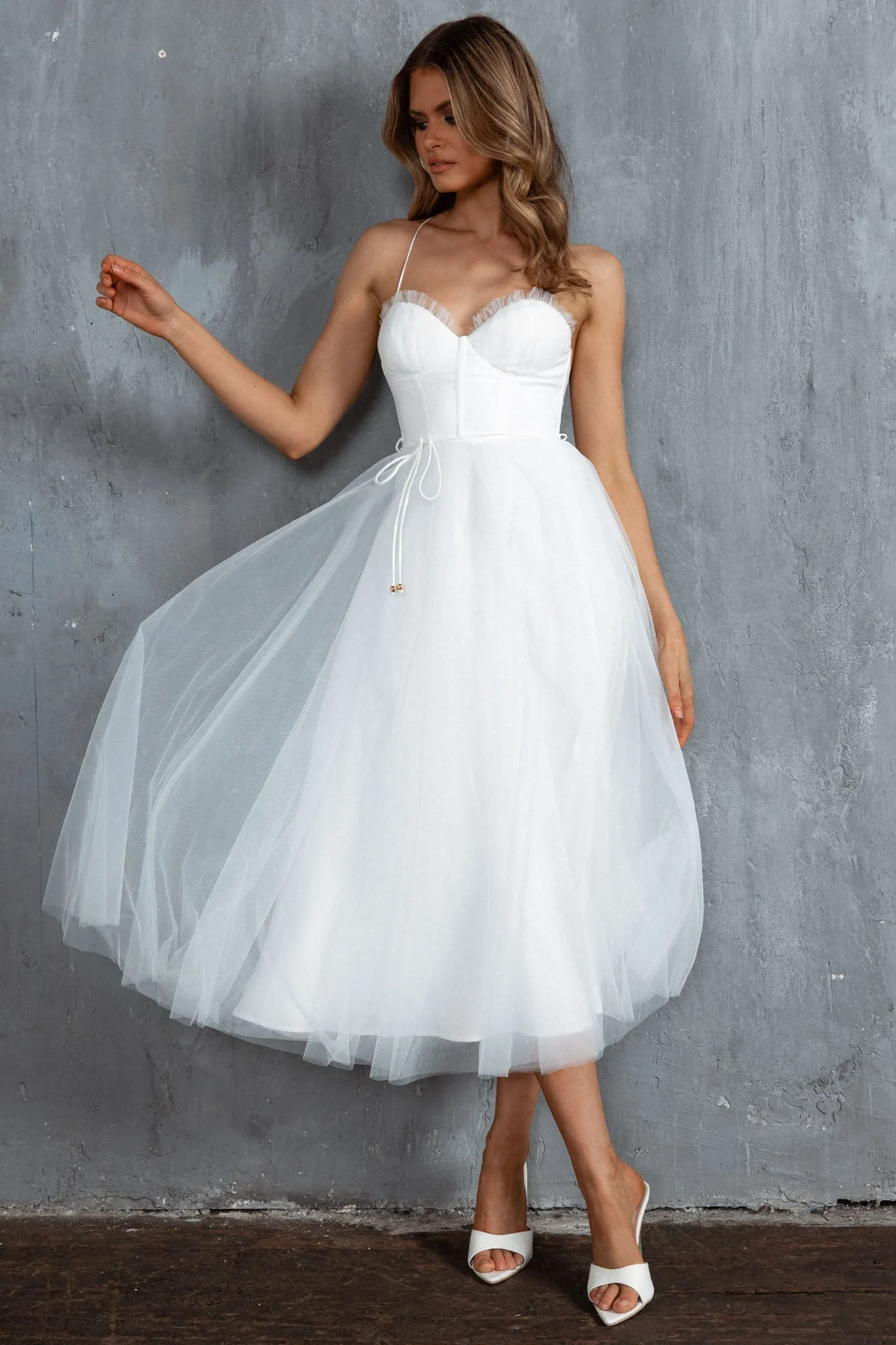 Smitten Sweetheart Neckline Chiffon Midi Dress White - Image 12