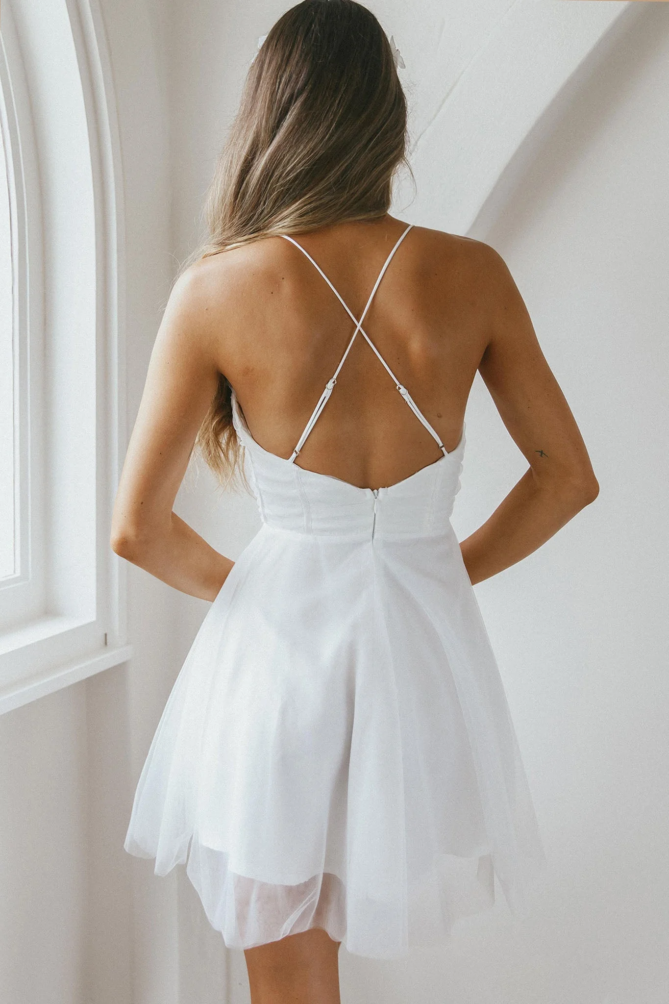 Smitten Sweetheart Neckline Chiffon Mini Party Dress White - Image 10
