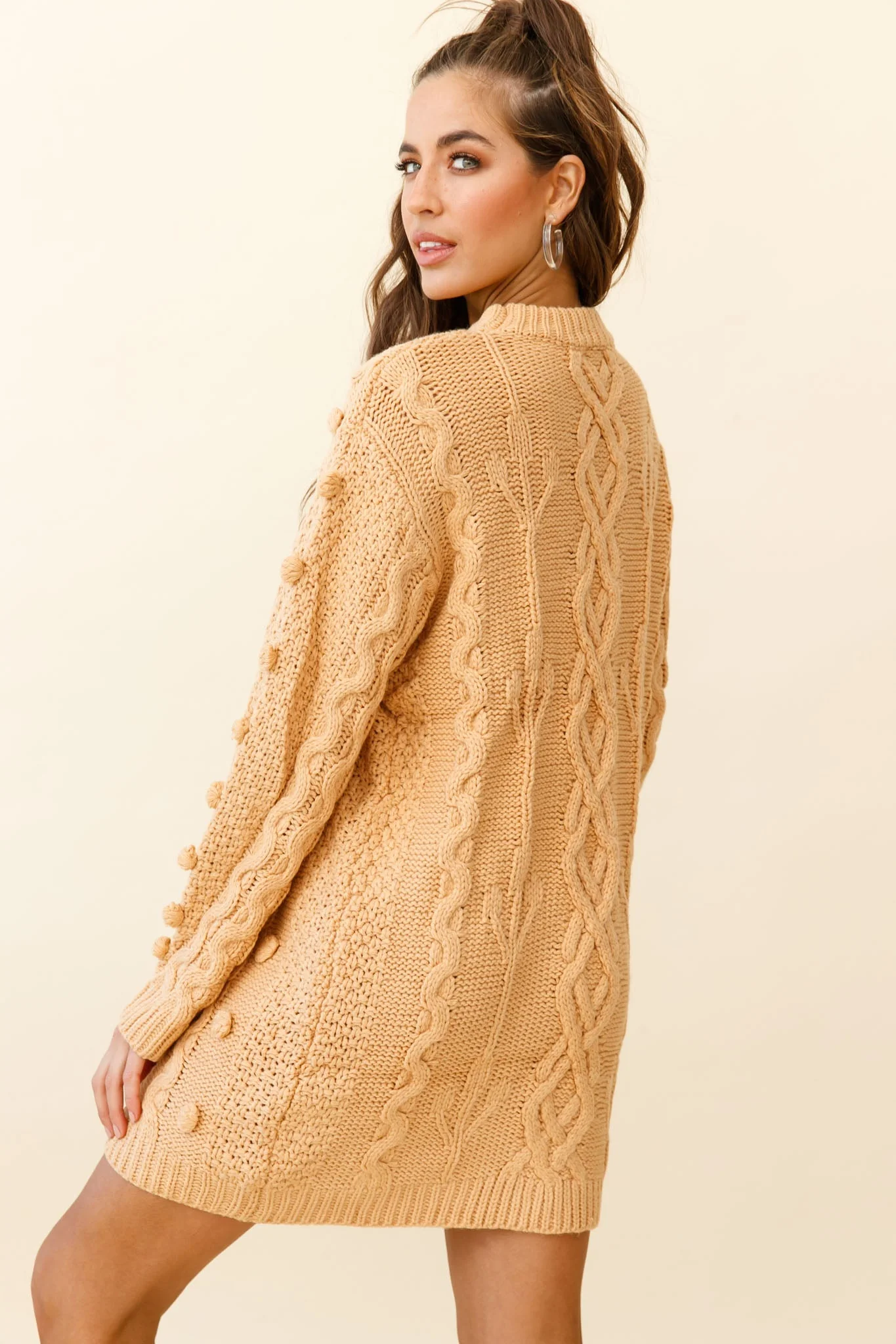Snowstorm Pom Pom Detail Knit Sweater Dress Mustard - Image 3