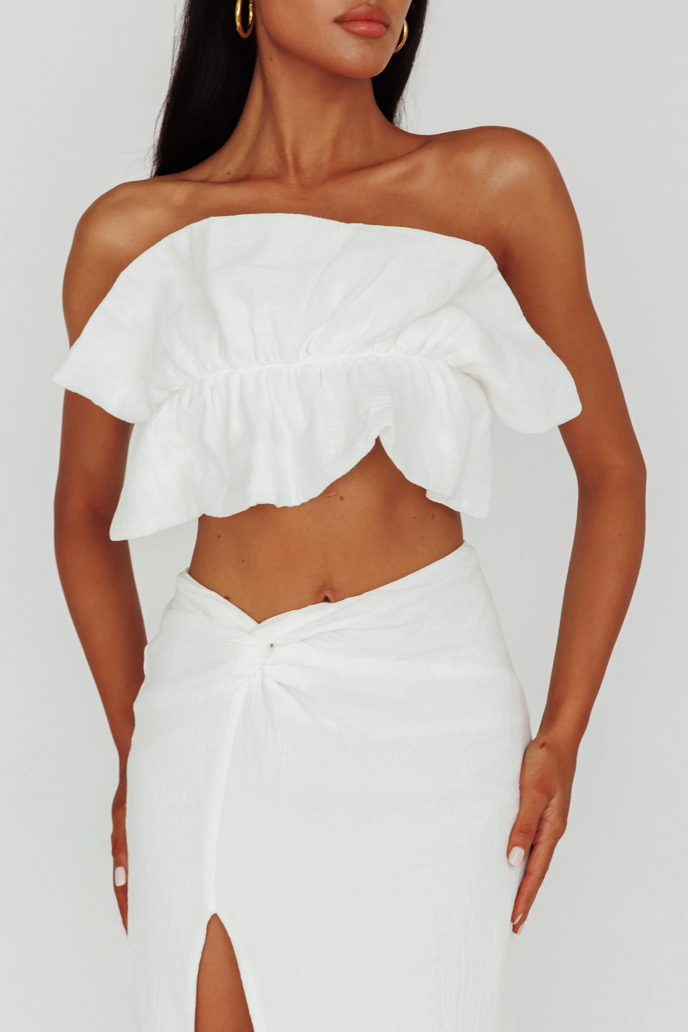 So Fine Ruffle Crop Top Off White - Image 5