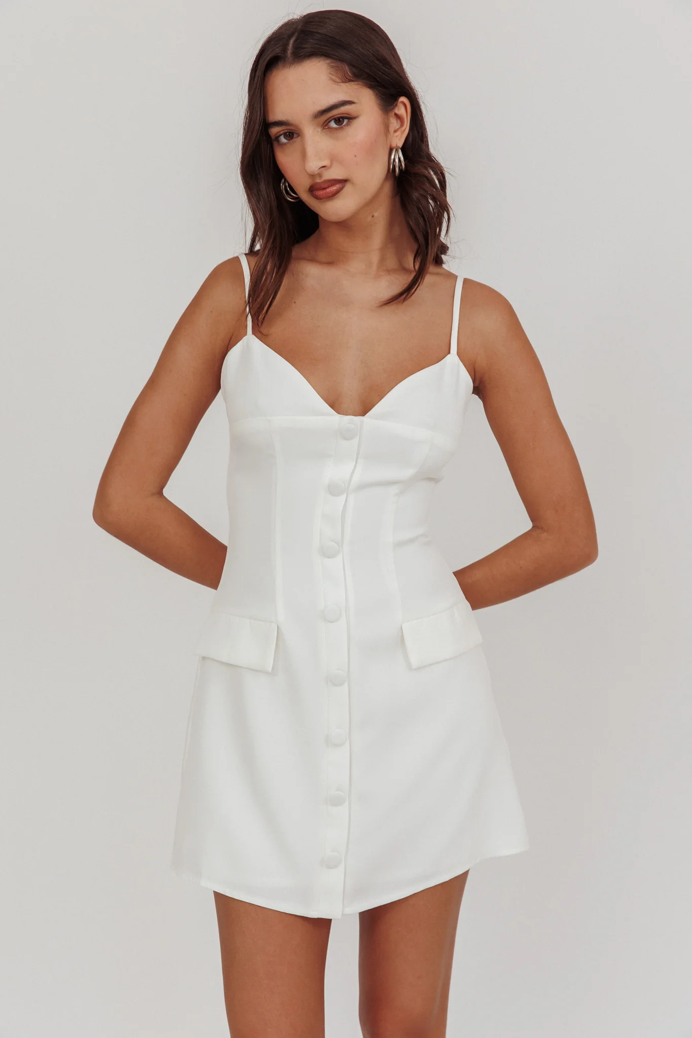 So Good Front Button Mini Dress White - Image 4