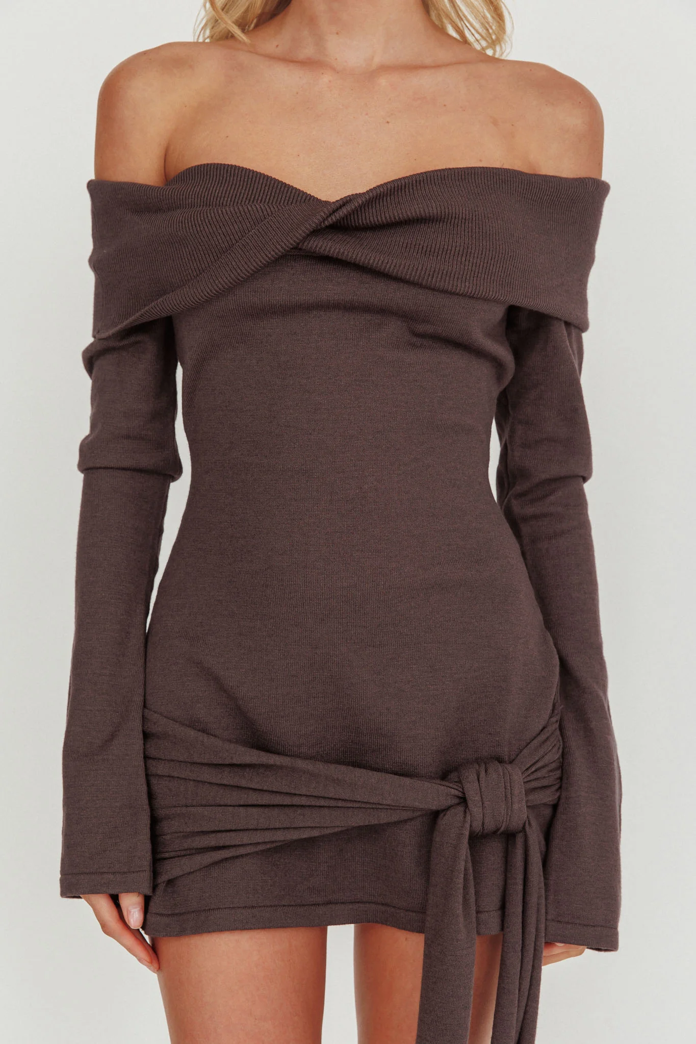 Sofina Off-Shoulder Hip Tie Mini Dress Grey - Image 4
