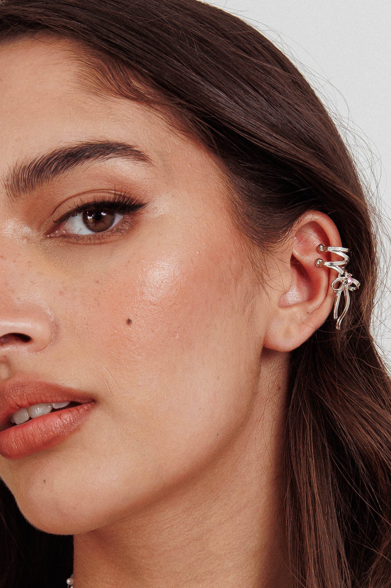 Soiree Rhinestone Bow Ear Cuff Silver - Image 3