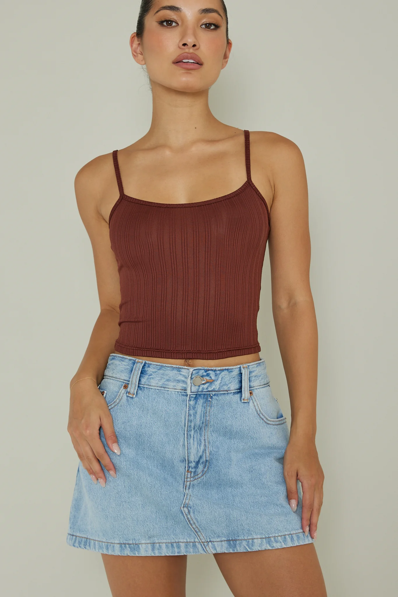 Sold Out Ribbed Cami Top Chocolate - Image 5