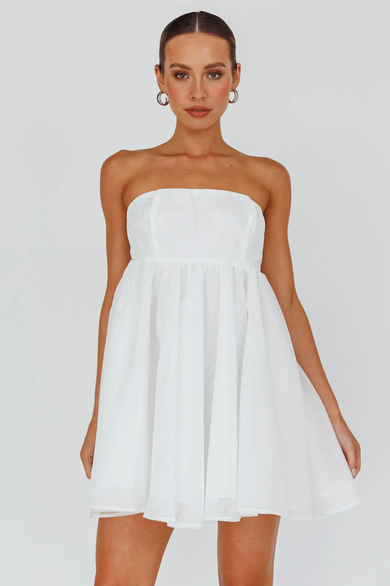 Solis Strapless Baby Doll Mini Dress White - Image 3