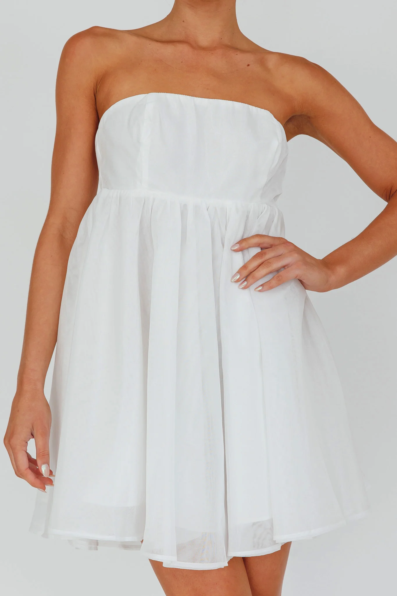 Solis Strapless Baby Doll Mini Dress White - Image 4