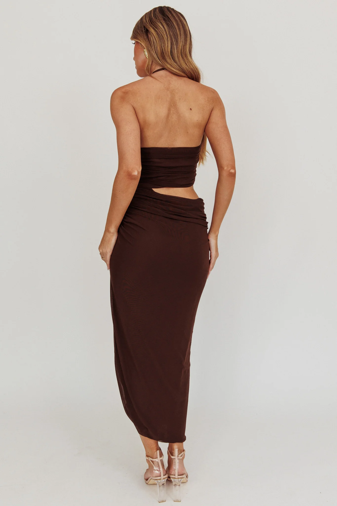 Somebody Cut-Out Halter Neck Midi Dress Chocolate - Image 3