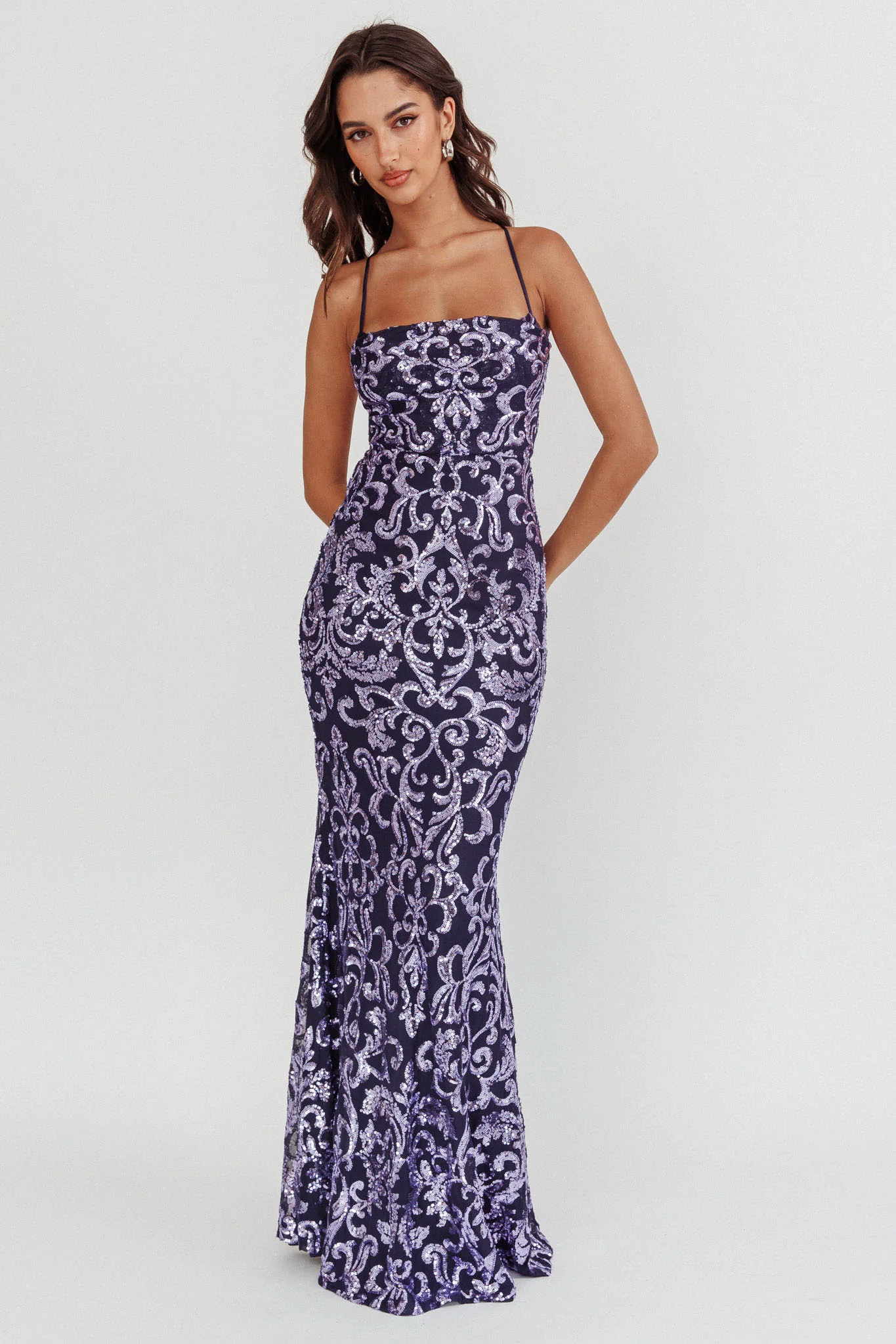 Someone New Sequin Maxi Dress Lavender/Navy - Image 6