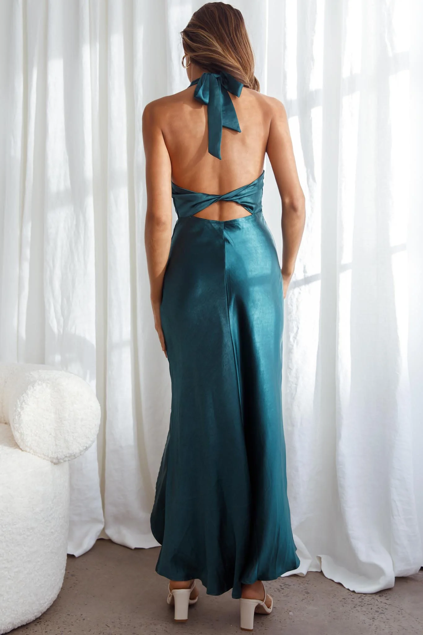 Sonoma Halterneck Faux Wrap Twist Back Maxi Dress Forest Green - Image 13